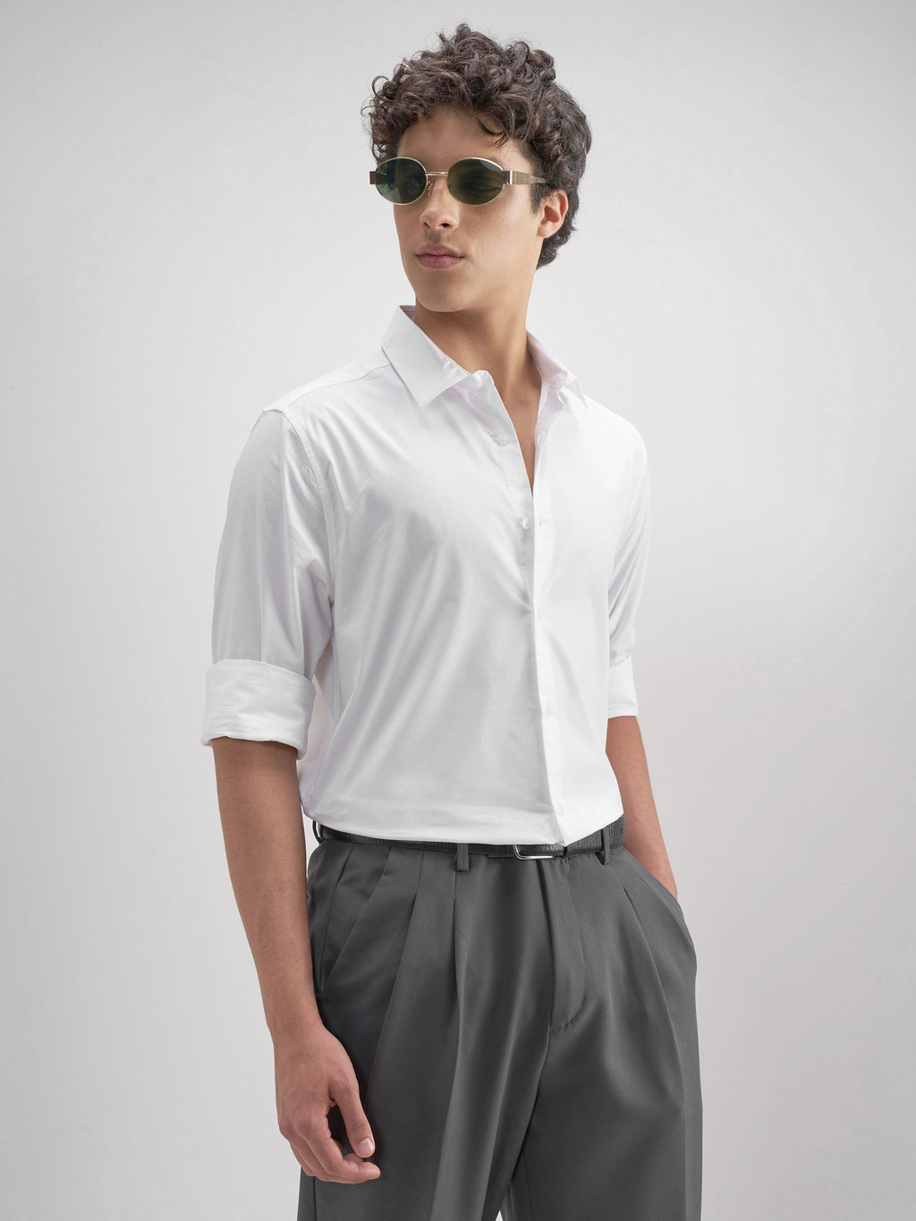 Highlander Men White Solid Slim Fit Casual Shirt - White - Image 6