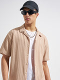 Highlander Men Peach Self Design Relaxed Fit Casual Shirt