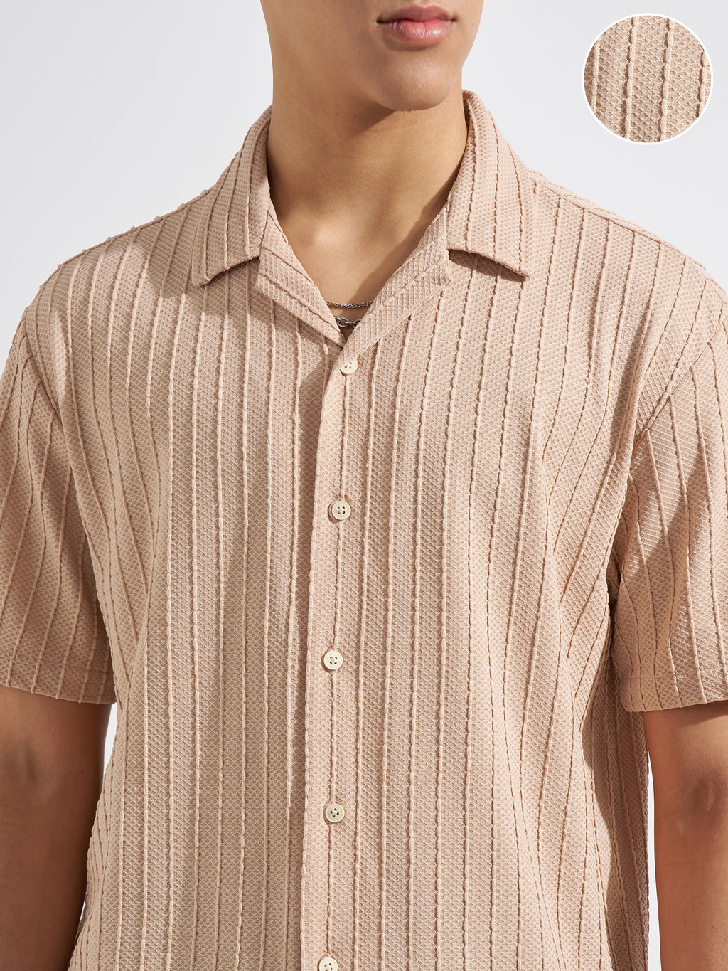 Highlander Men Peach Self Design Relaxed Fit Casual Shirt