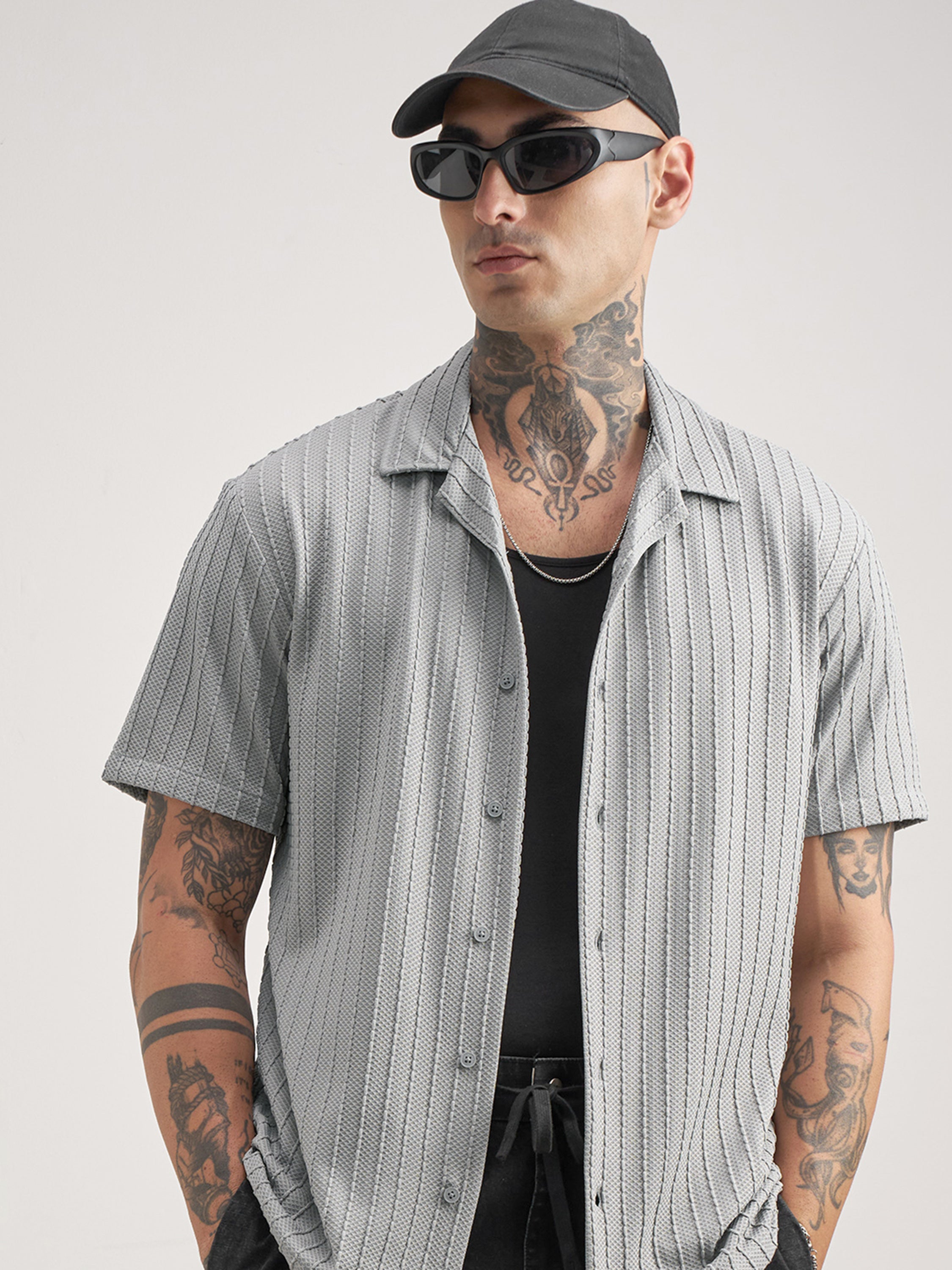 Highlander Men Grey Self Design Regular Fit Casual Shirt - Grey - Image 1
