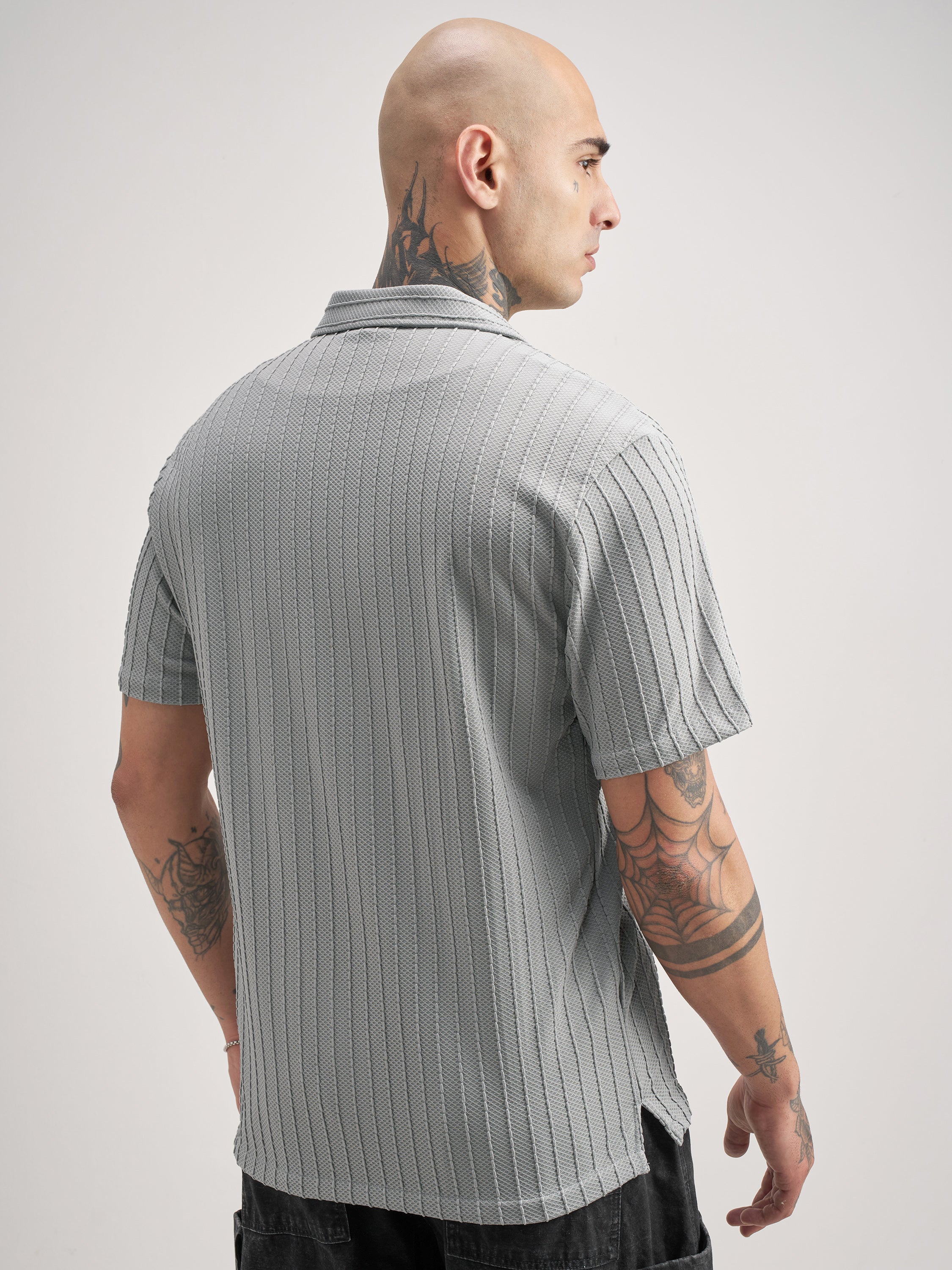 Highlander Men Grey Self Design Regular Fit Casual Shirt - Grey - Image 3