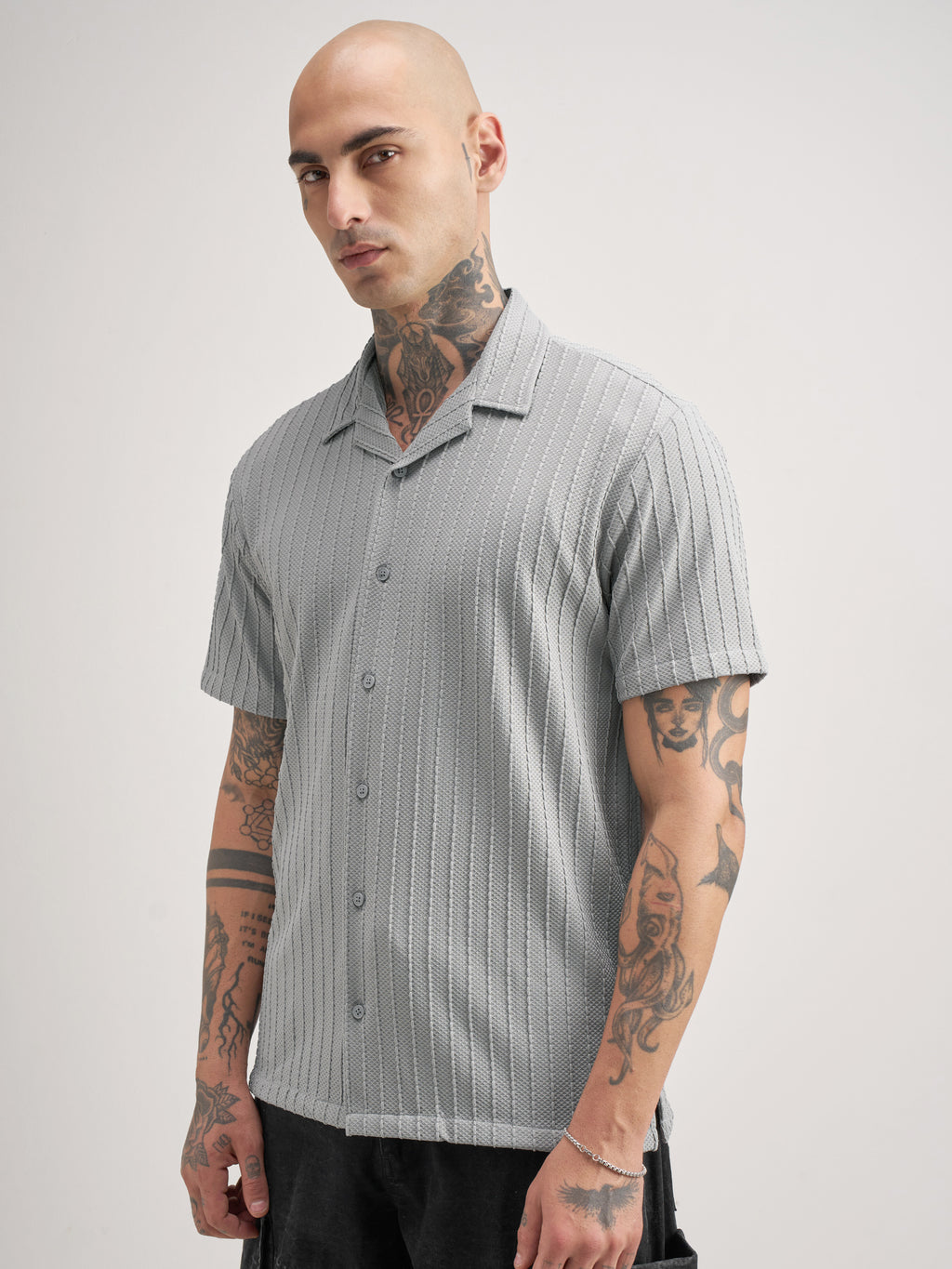 Highlander Men Grey Self Design Regular Fit Casual Shirt - Grey - Image 4