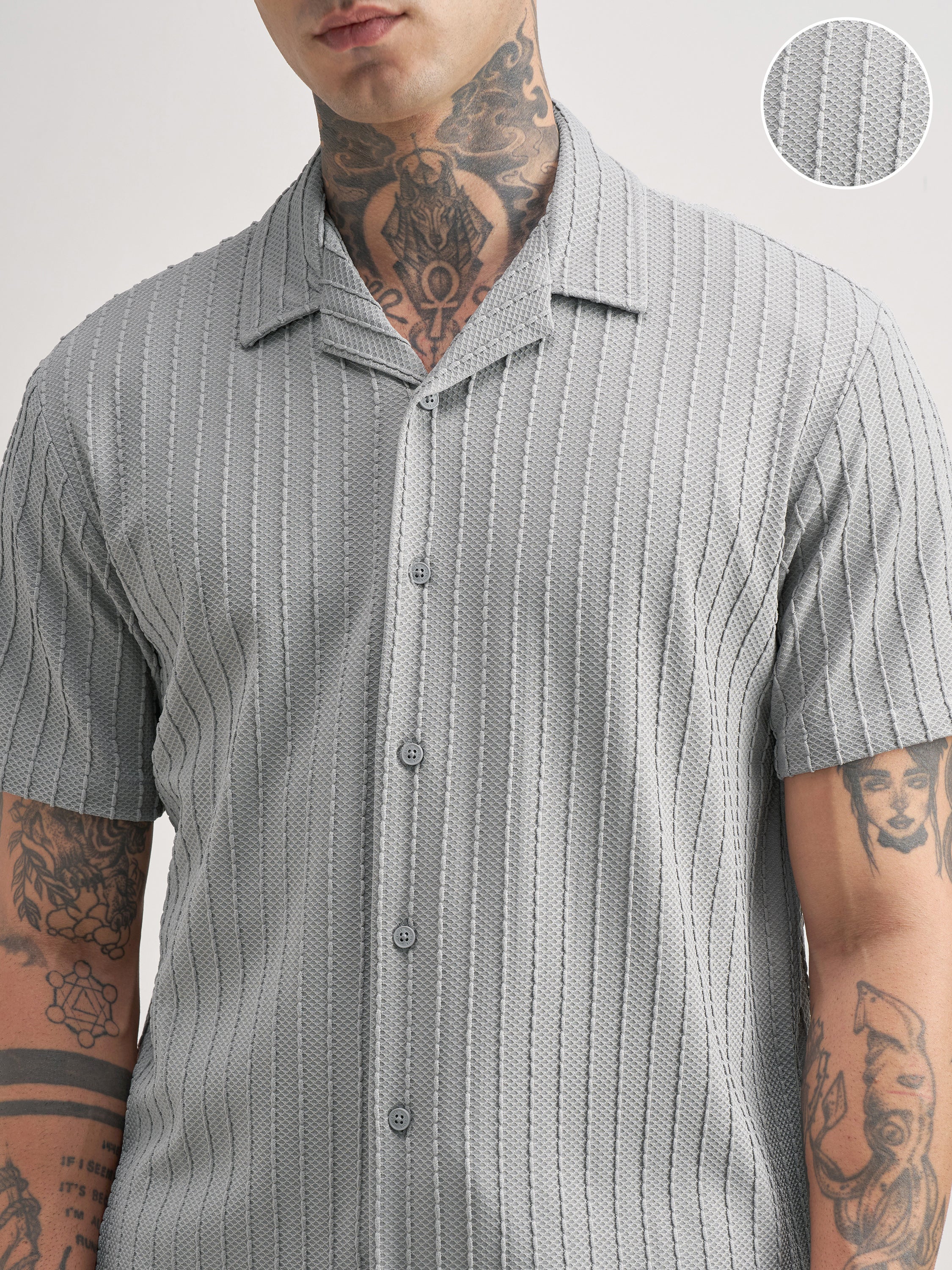 Highlander Men Grey Self Design Regular Fit Casual Shirt - Grey - Image 5
