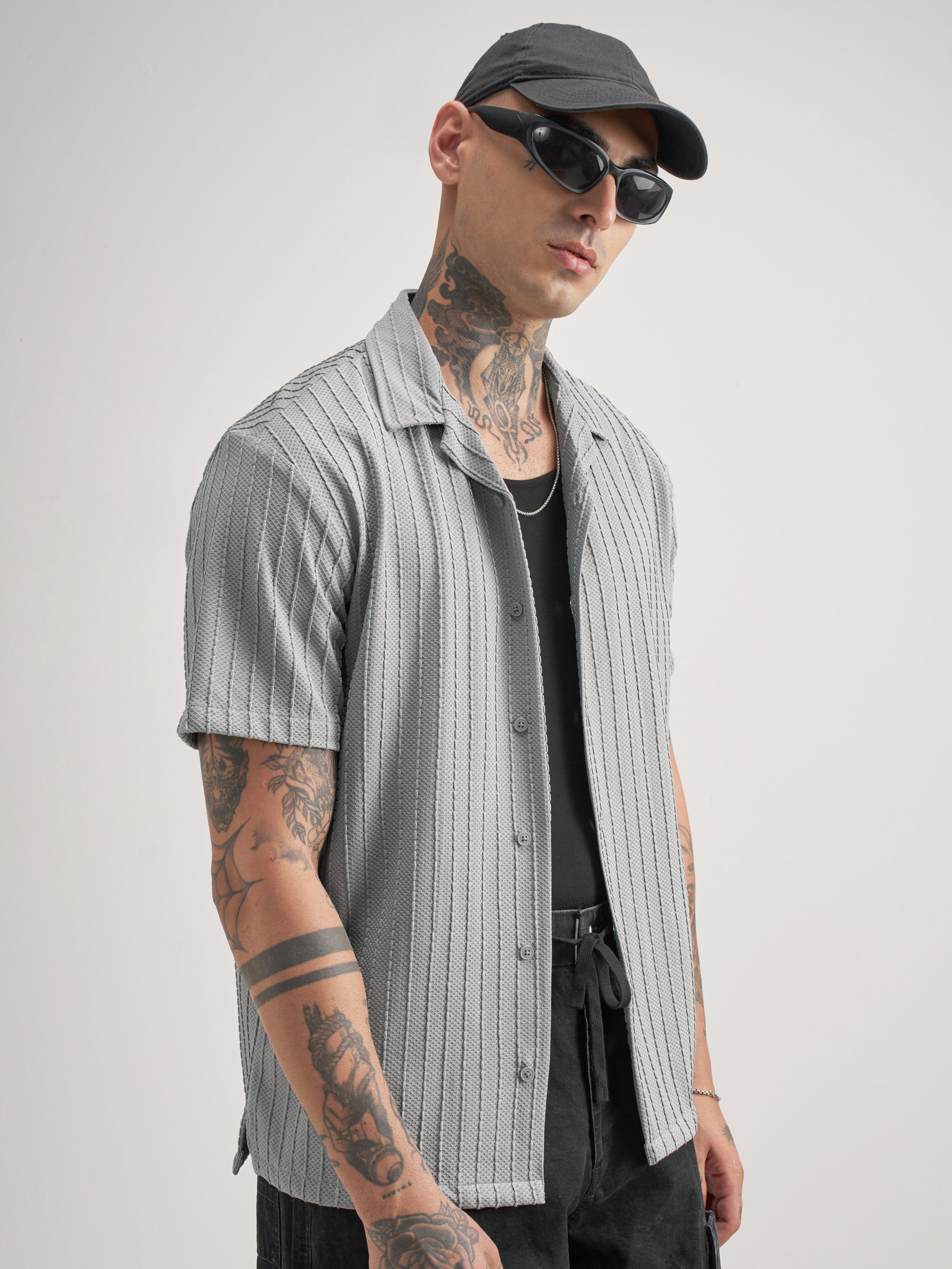 Highlander Men Grey Self Design Regular Fit Casual Shirt - Grey - Image 6