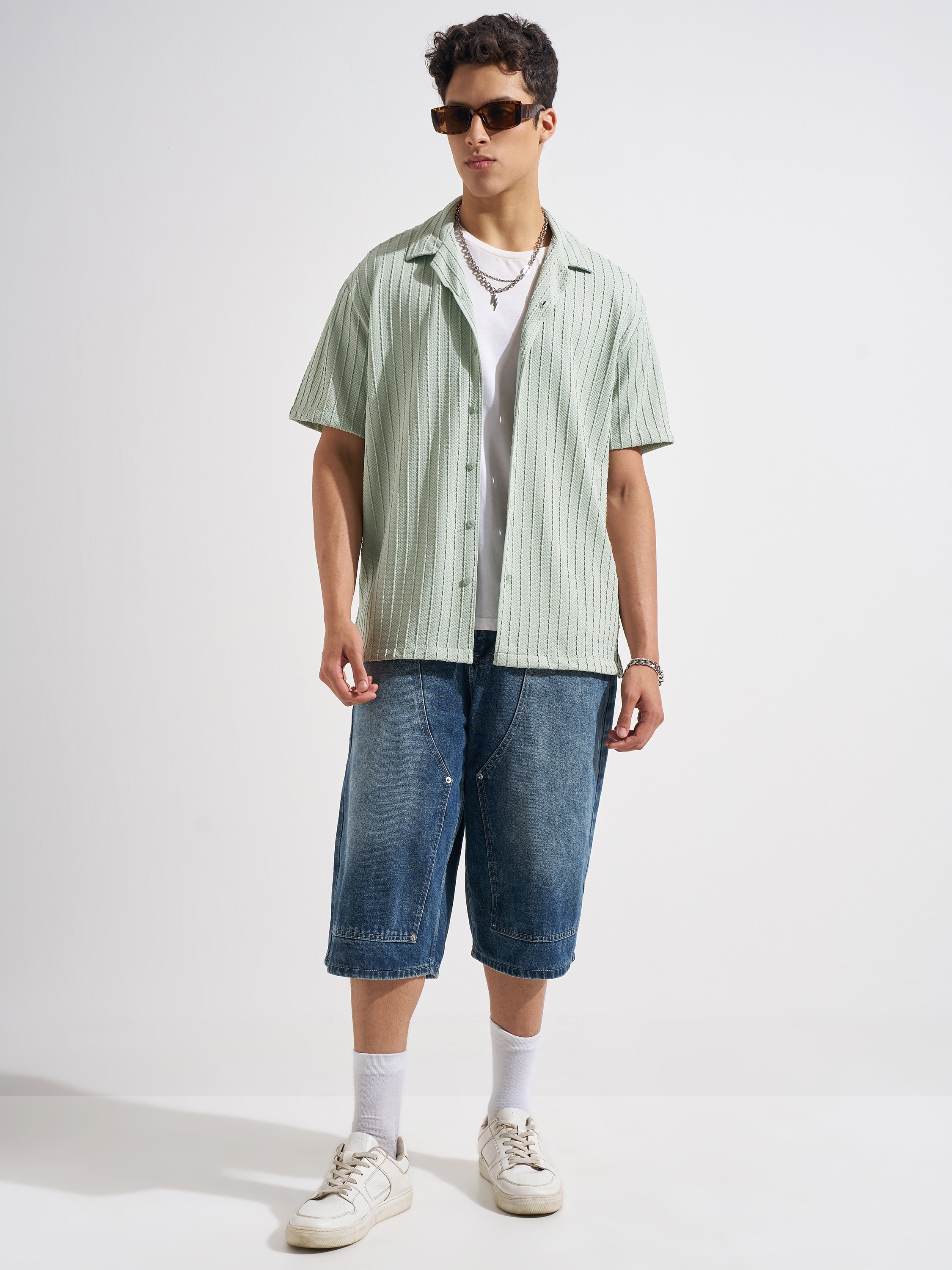 Highlander Men Green Self Design Relaxed Fit Casual Shirt