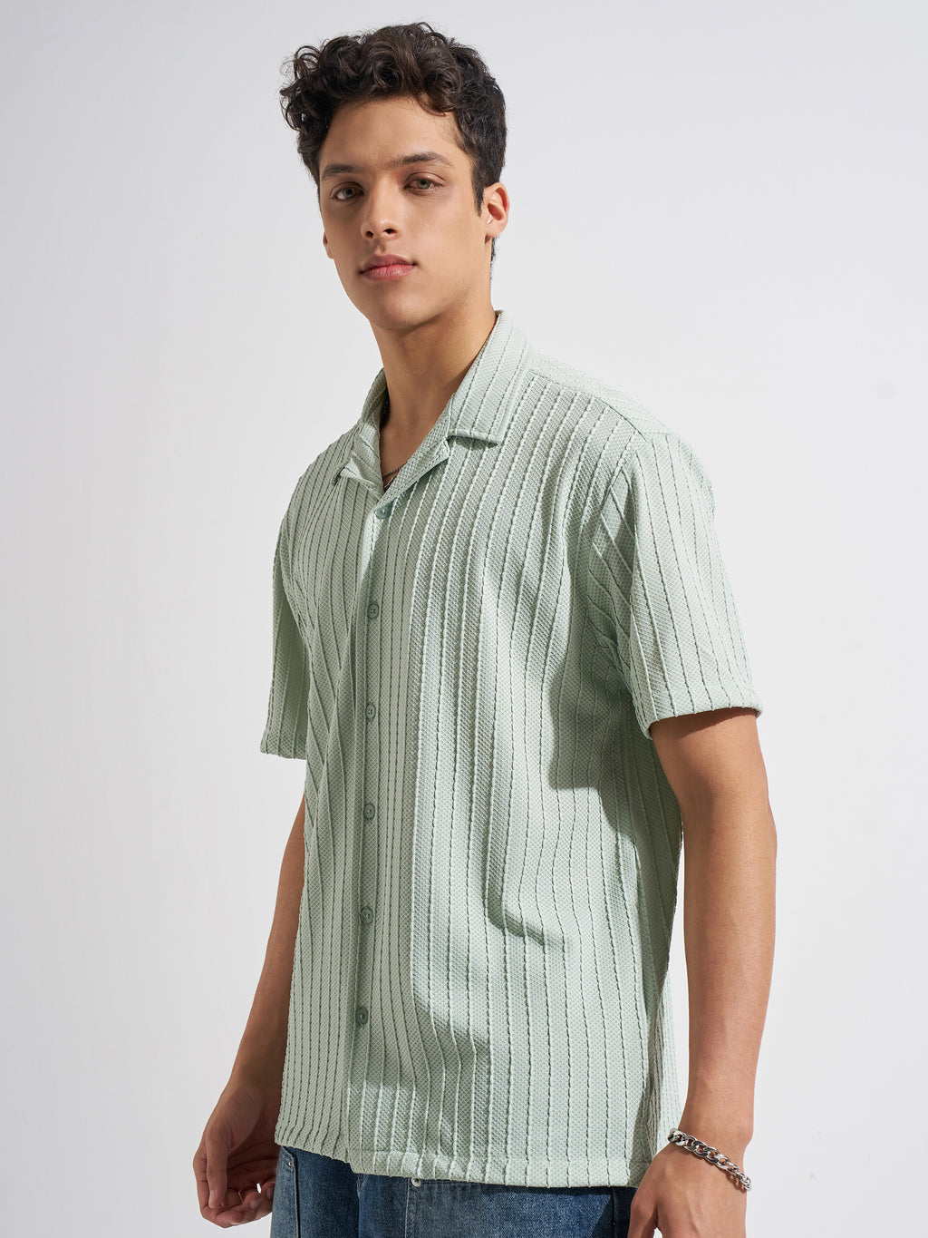 Highlander Men Green Self Design Relaxed Fit Casual Shirt