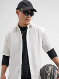 Highlander Men White Self Design Relaxed Fit Casual Shirt
