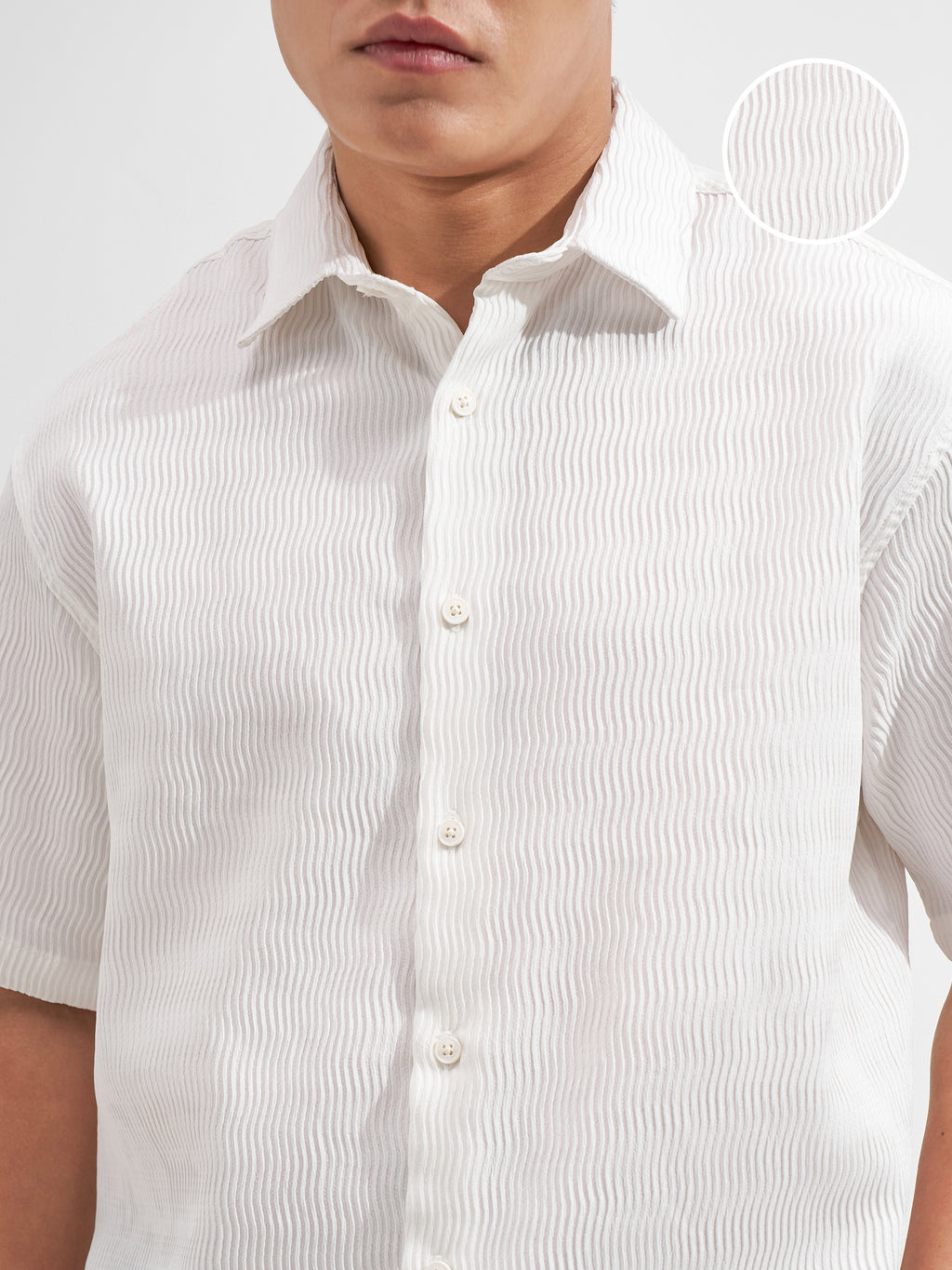 Highlander Men White Self Design Relaxed Fit Casual Shirt