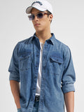Highlander Men Navy Blue Solid Regular Fit Casual Shirt