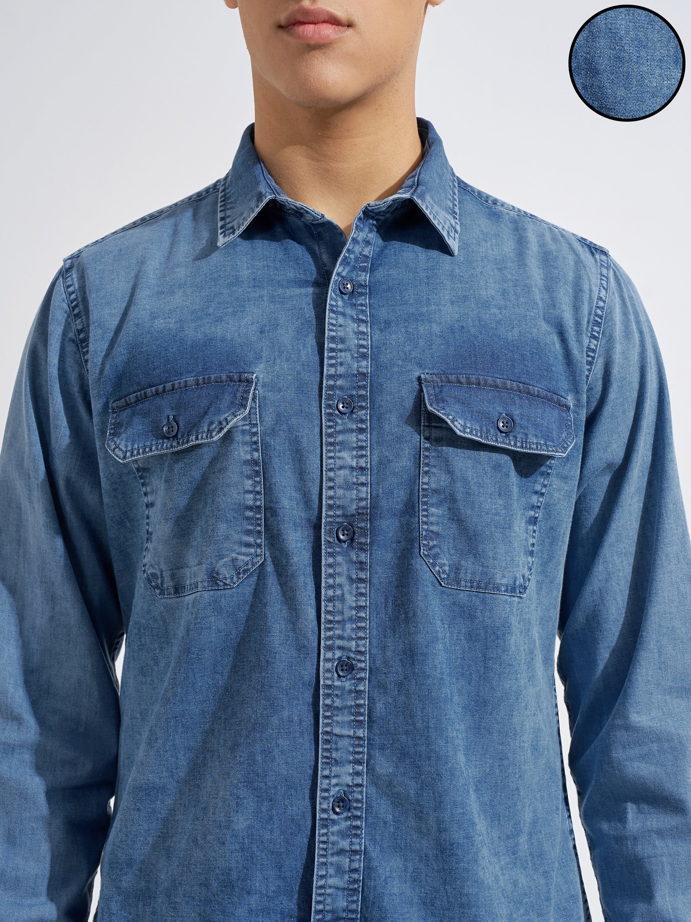 Highlander Men Navy Blue Solid Regular Fit Casual Shirt
