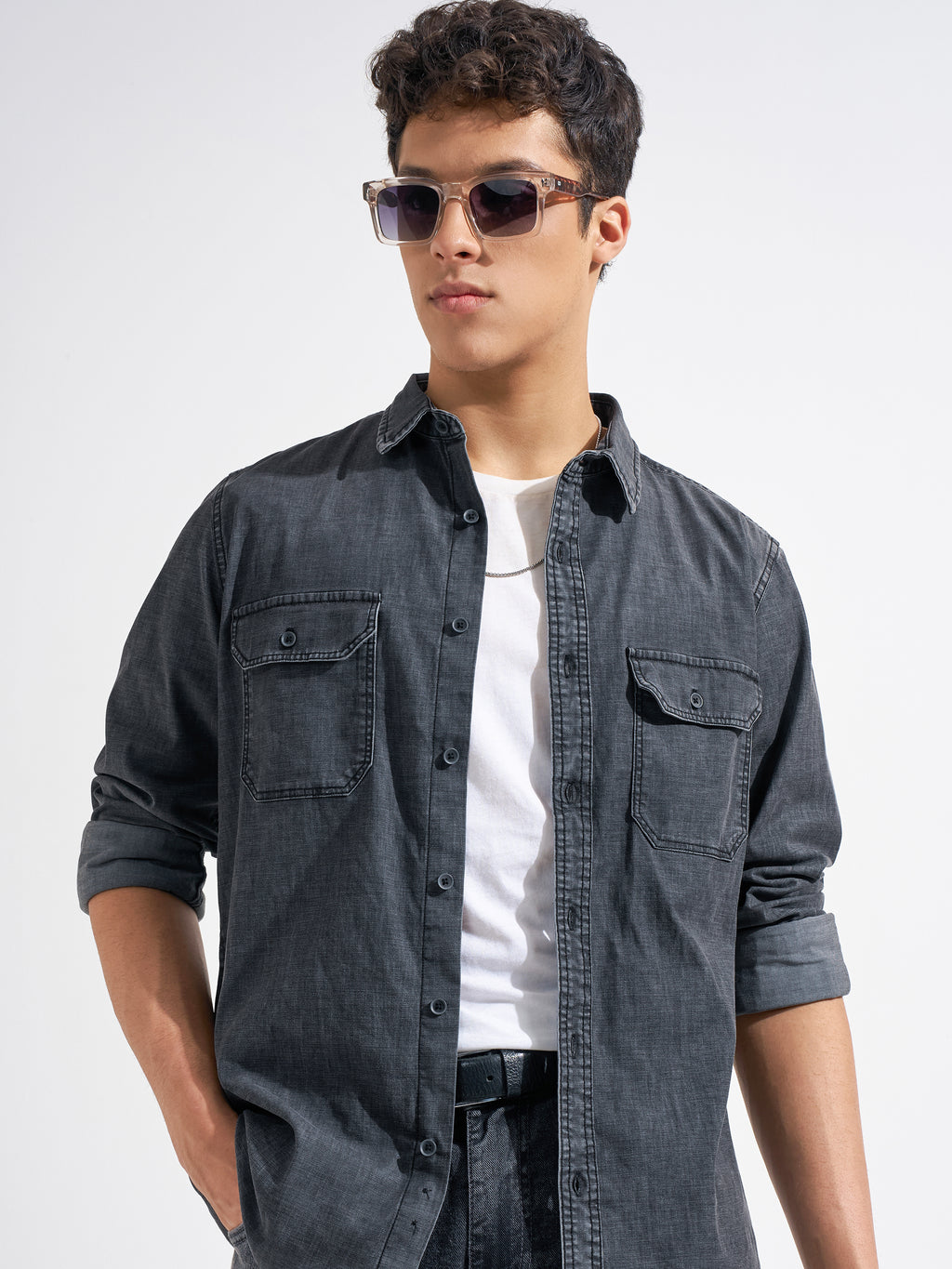 Highlander Men Black Solid Regular Fit Casual Shirt