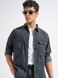 Highlander Men Black Solid Regular Fit Casual Shirt
