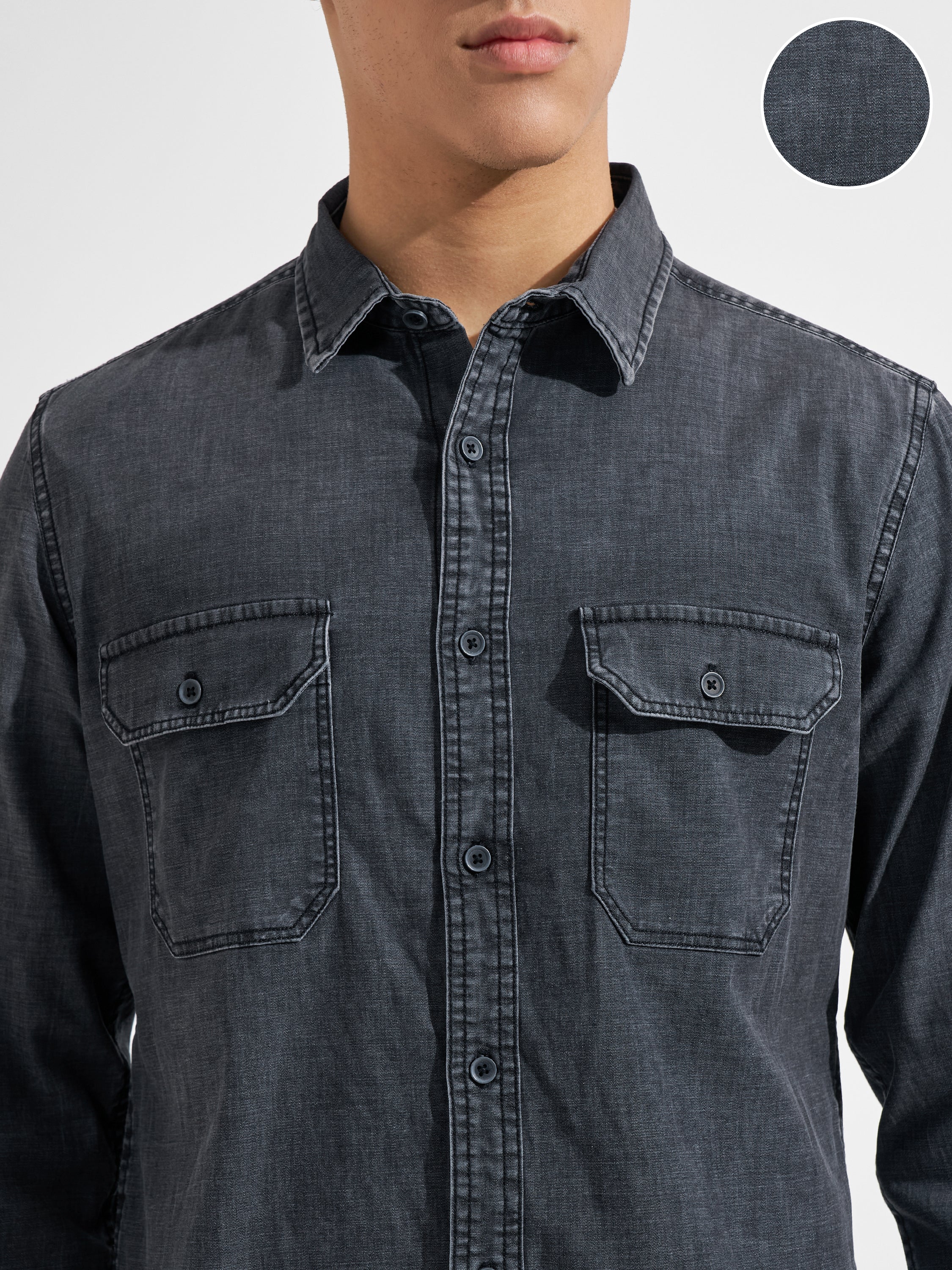 Highlander Men Black Solid Regular Fit Casual Shirt