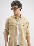 Highlander Men Beige Solid Slim Fit Casual Shirt - Beige - Image 1