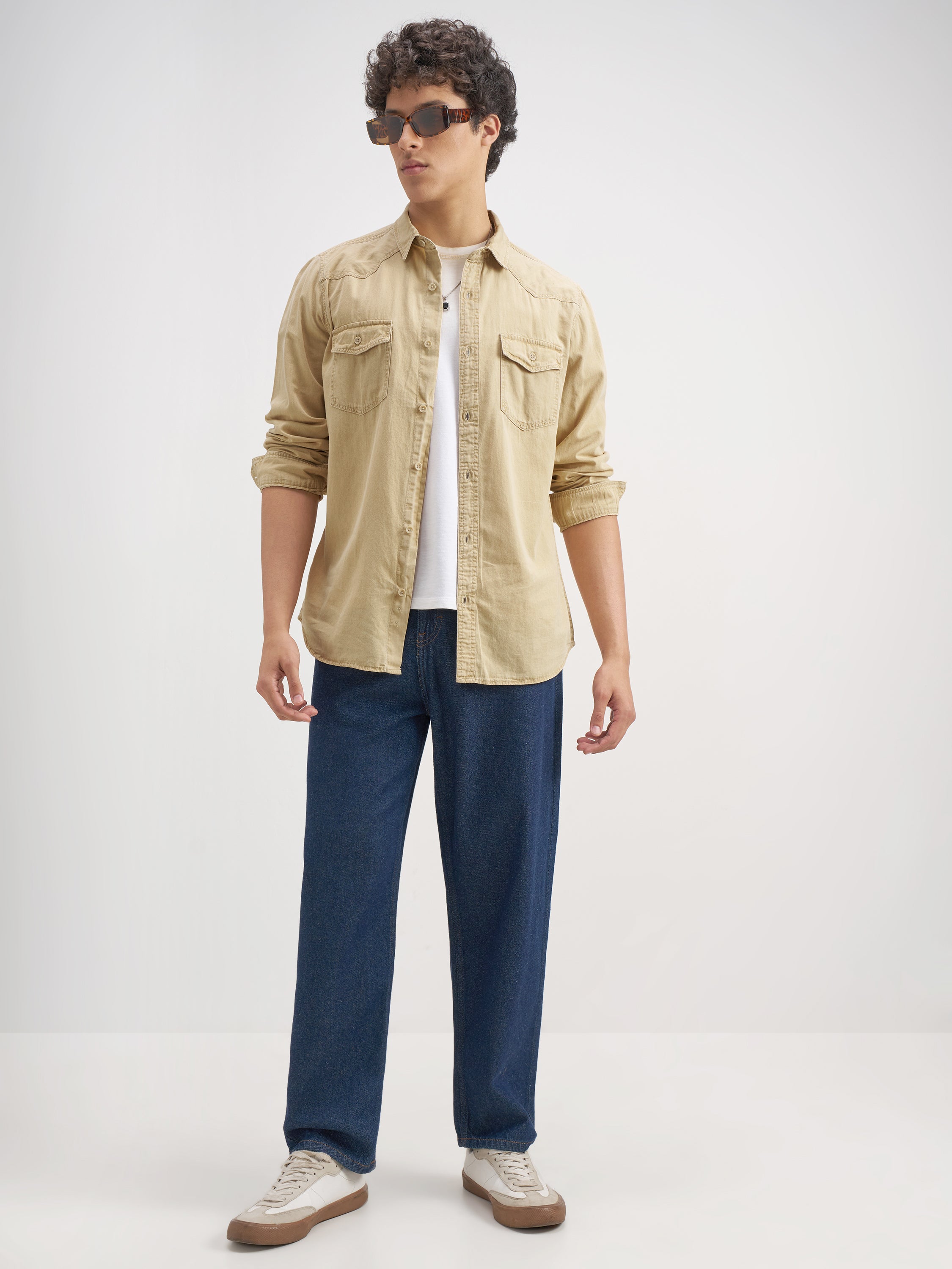 Highlander Men Beige Solid Slim Fit Casual Shirt - Beige - Image 2