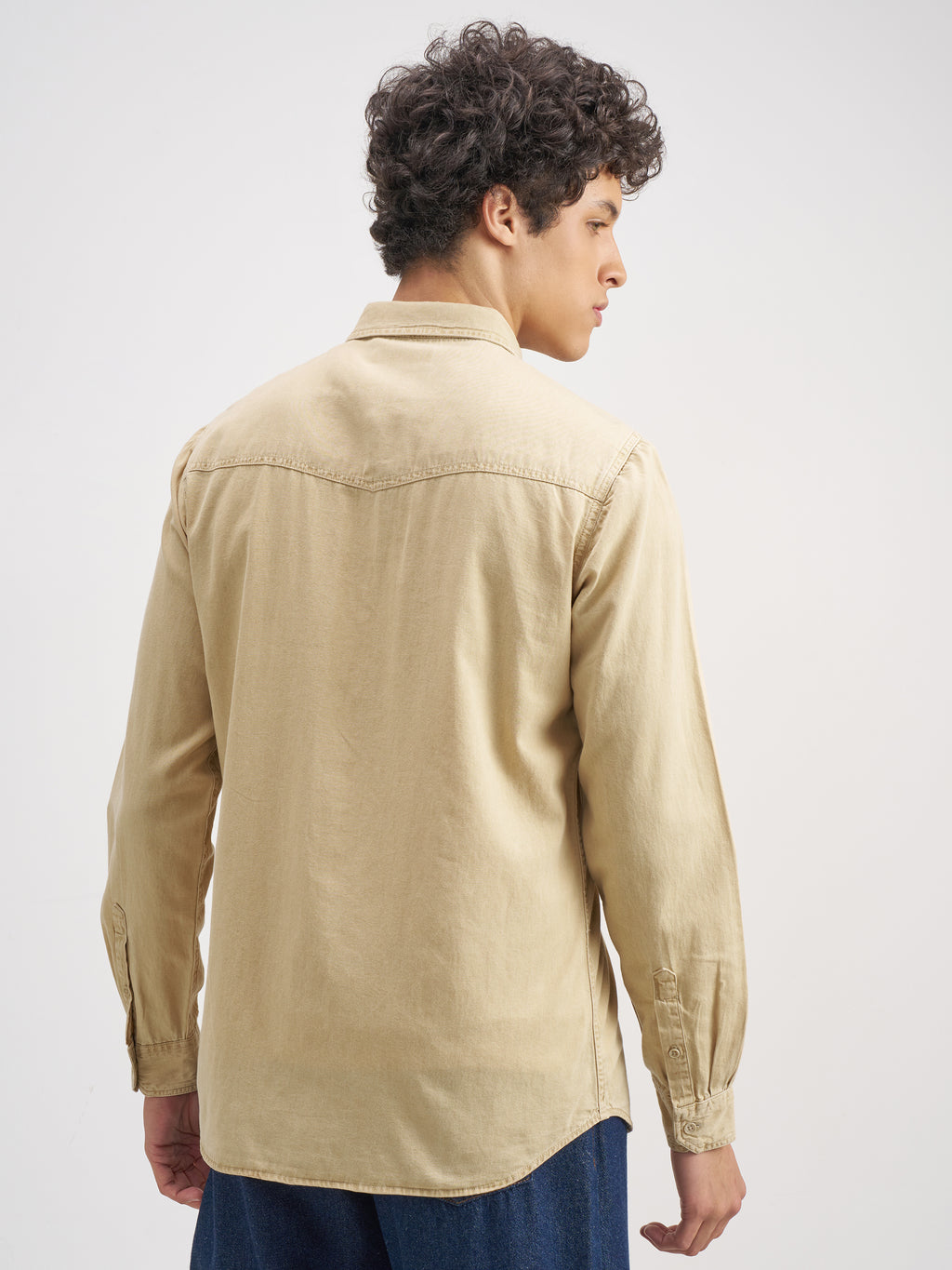Highlander Men Beige Solid Slim Fit Casual Shirt - Beige - Image 3