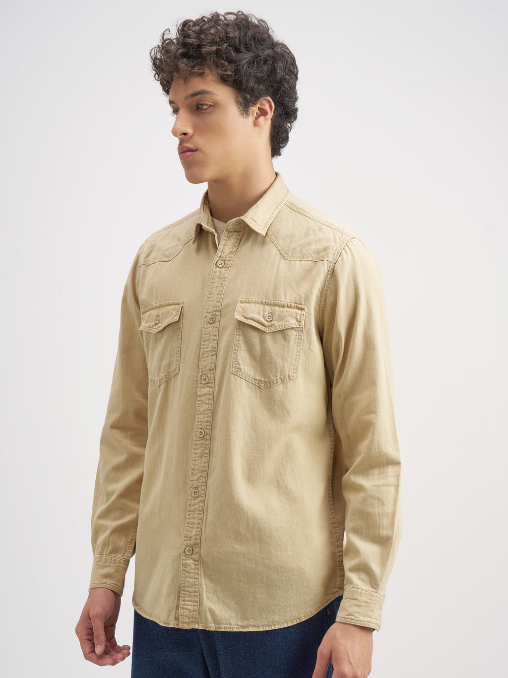 Highlander Men Beige Solid Slim Fit Casual Shirt - Beige - Image 4