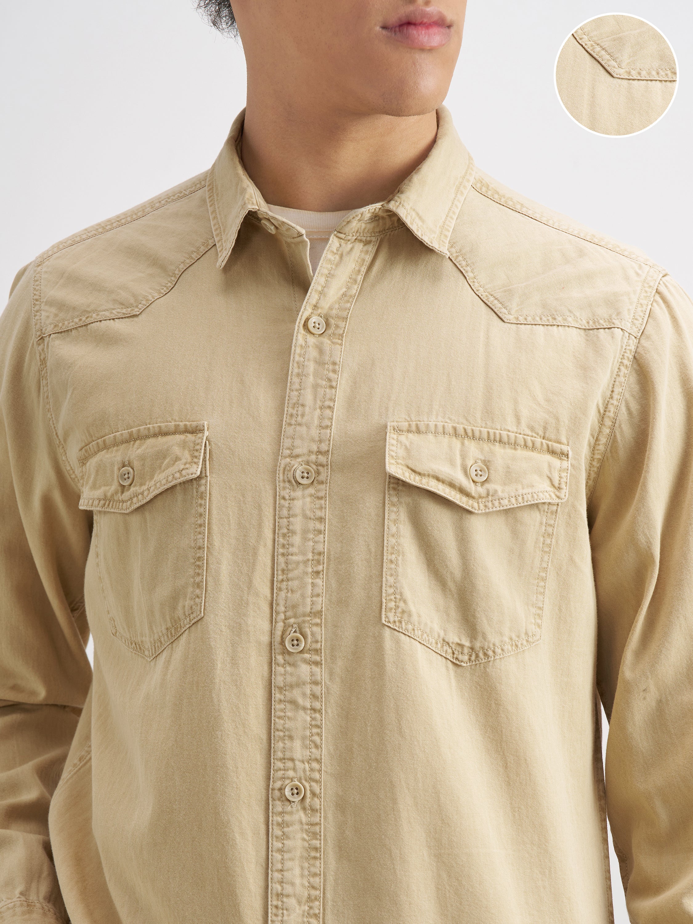 Highlander Men Beige Solid Slim Fit Casual Shirt - Beige - Image 5