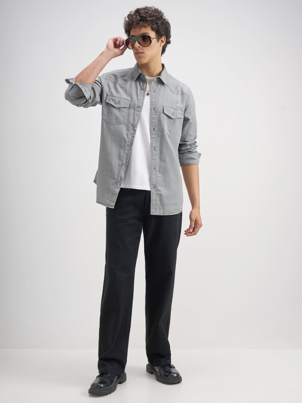 Highlander Men Grey Solid Slim Fit Casual Shirt - Grey - Image 2