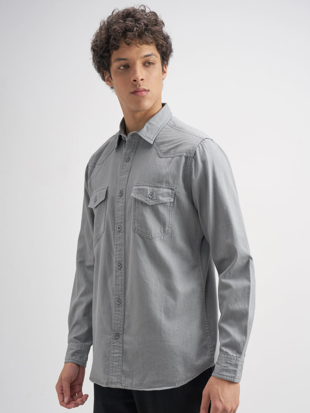 Highlander Men Grey Solid Slim Fit Casual Shirt - Grey - Image 4