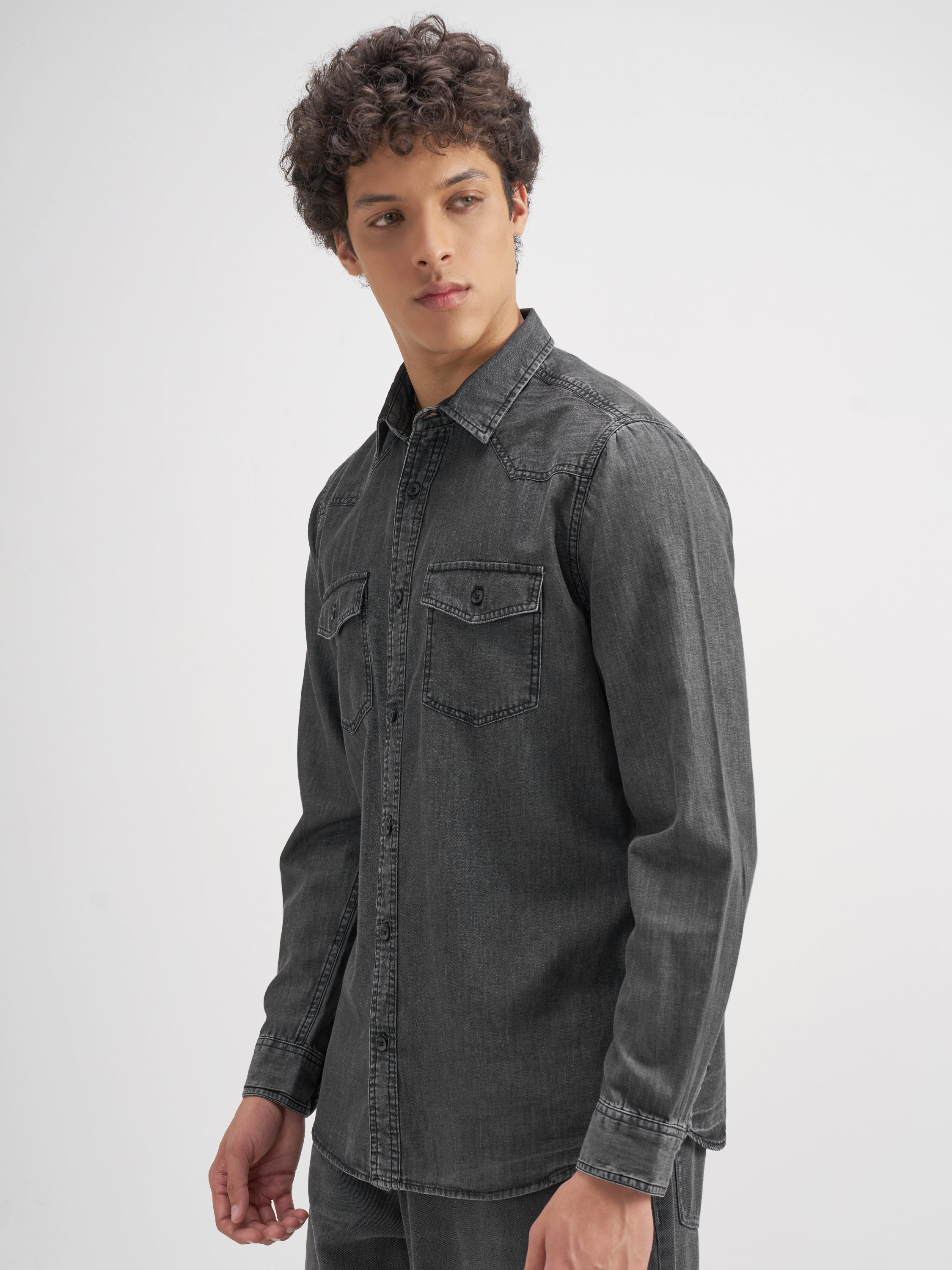 Highlander Men Black Solid Slim Fit Casual Shirt - Black - Image 4