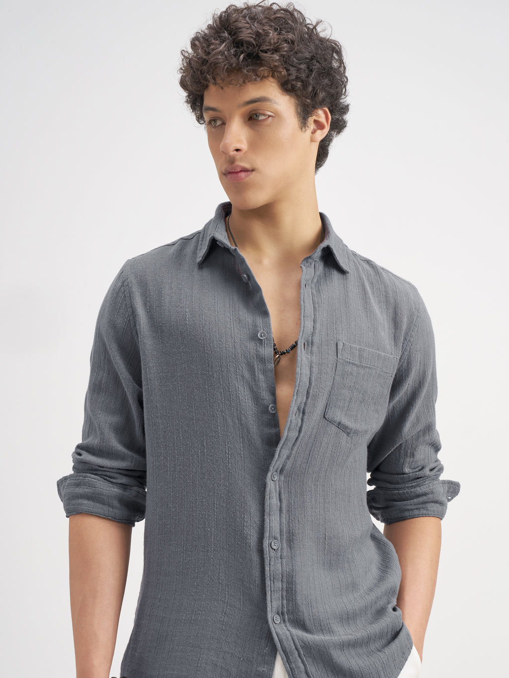 Highlander Men Grey Self Design Relaxed Fit Casual Shirt - Grey - Image 1