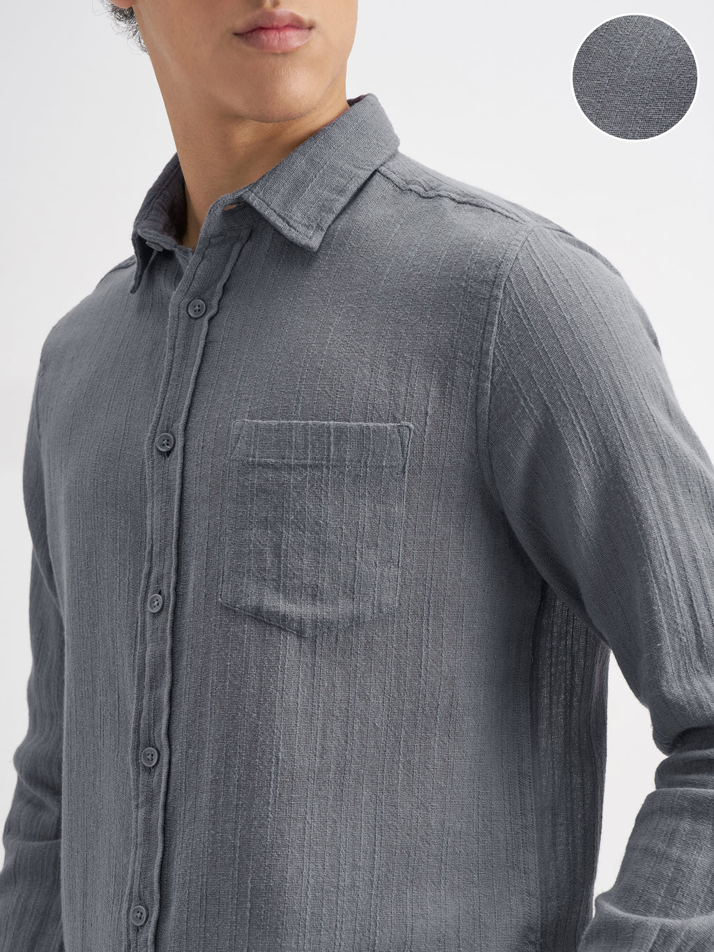 Highlander Men Grey Self Design Relaxed Fit Casual Shirt - Grey - Image 5