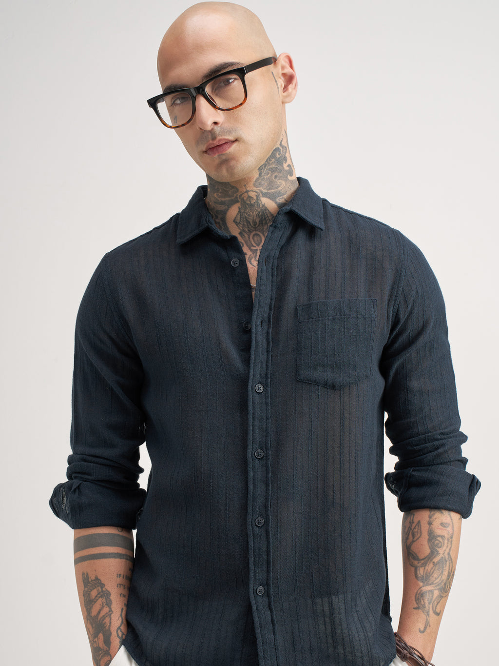 Highlander Men Black Self Design Regular Fit Casual Shirt - Black - Image 1
