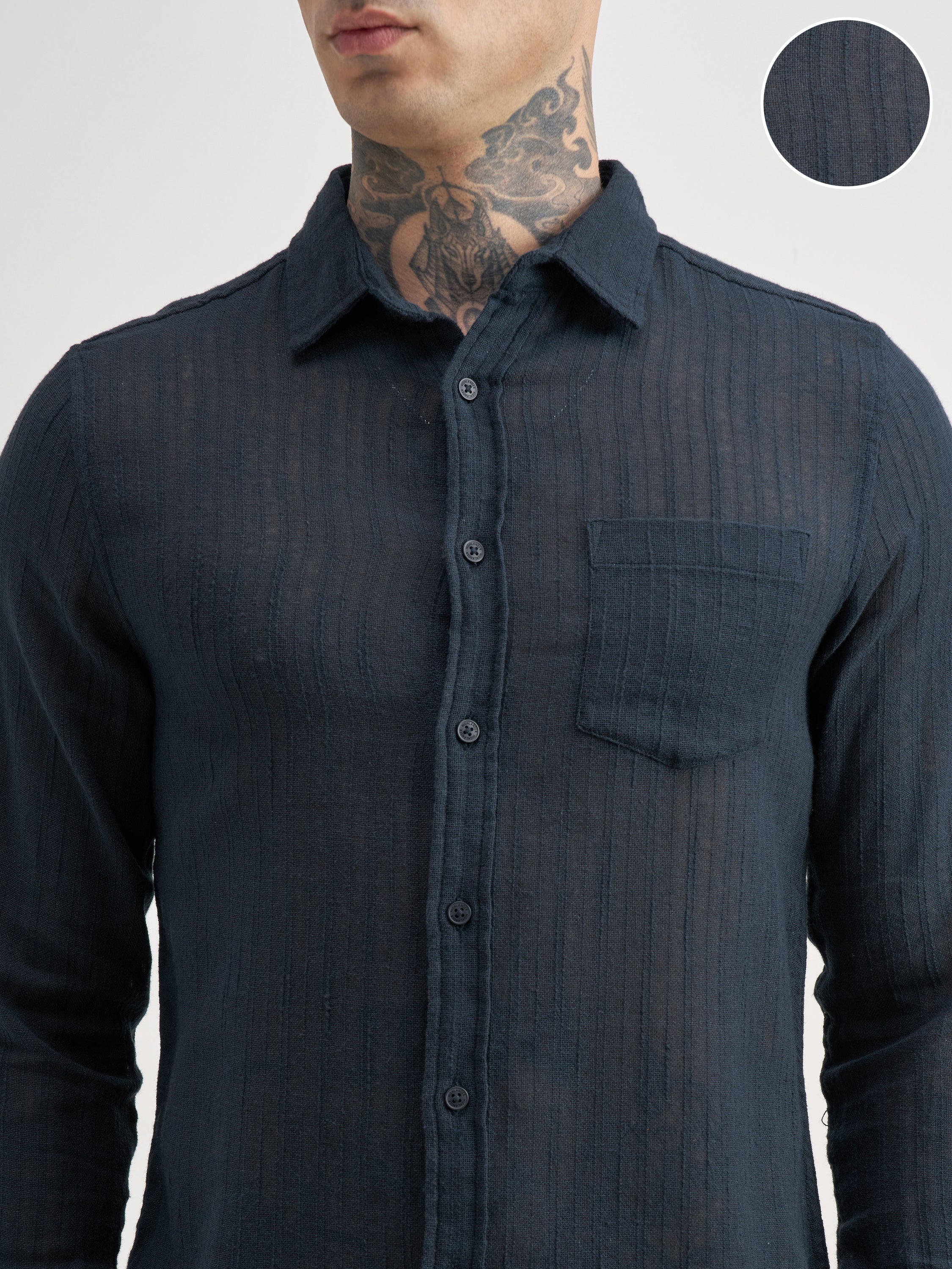 Highlander Men Black Self Design Regular Fit Casual Shirt - Black - Image 5