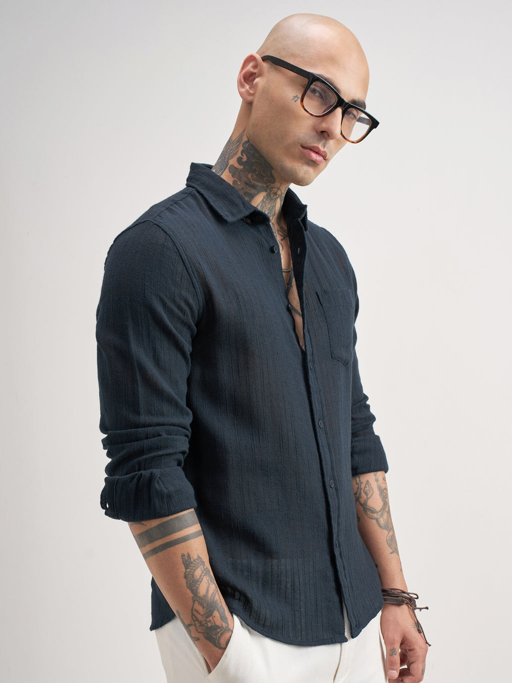 Highlander Men Black Self Design Regular Fit Casual Shirt - Black - Image 6