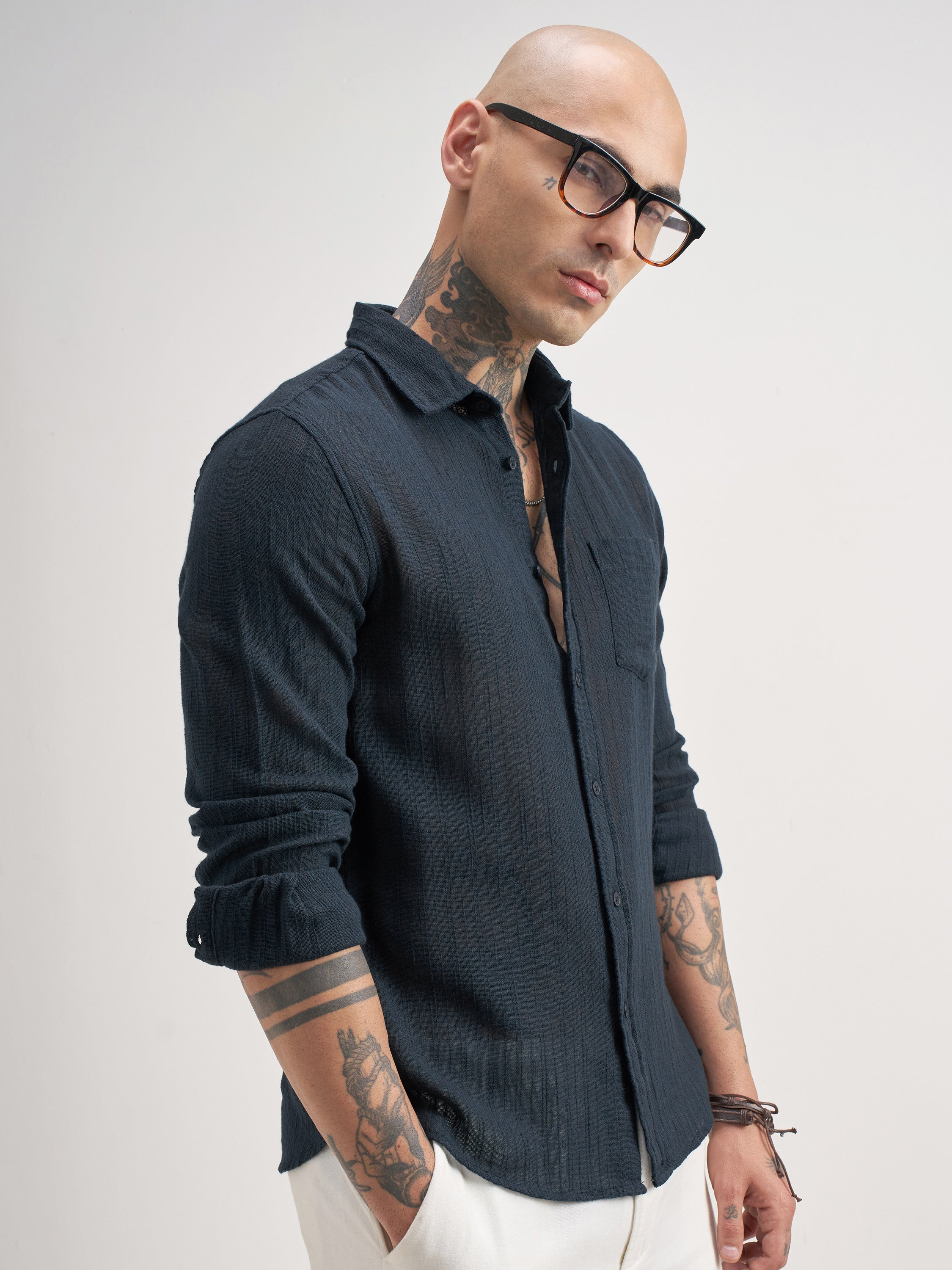 Highlander Men Black Self Design Regular Fit Casual Shirt - Black - Image 6
