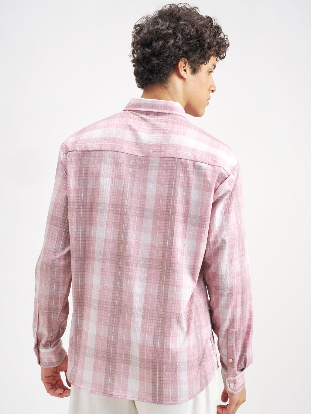 Highlander Men Pink Checked Relaxed Fit Casual Shirt - Pink - Image 3