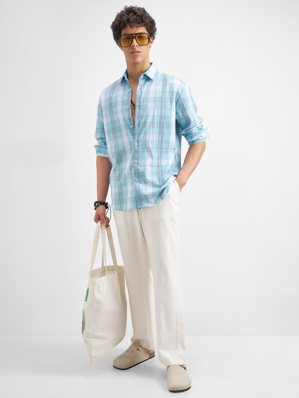 Highlander Men Blue Checked Relaxed Fit Casual Shirt - Blue - Image 2