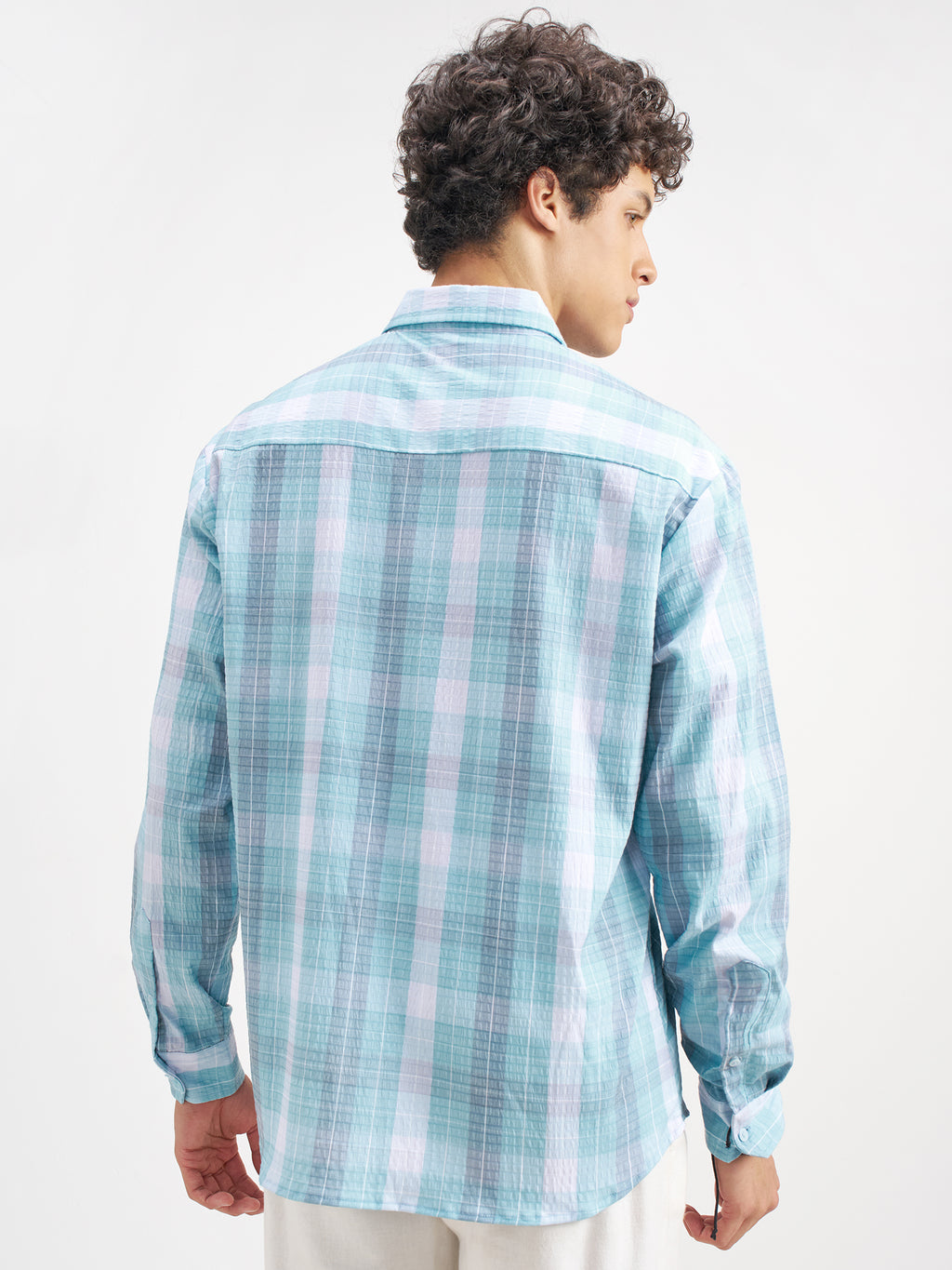 Highlander Men Blue Checked Relaxed Fit Casual Shirt - Blue - Image 3