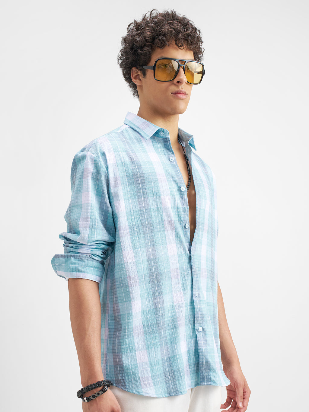 Highlander Men Blue Checked Relaxed Fit Casual Shirt - Blue - Image 6