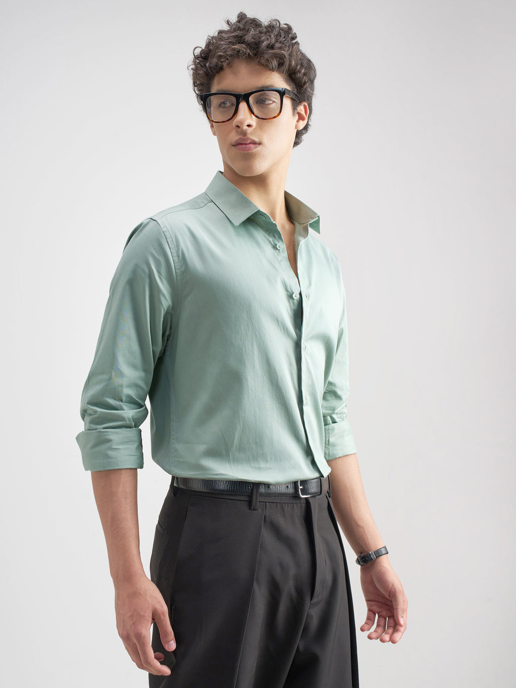 Highlander Men Green Solid Slim Fit Casual Shirt - Green - Image 6
