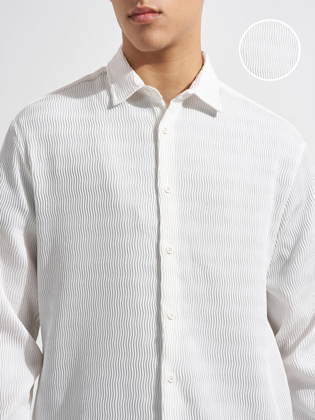 Highlander Men White Self Design Relaxed Fit Casual Shirt
