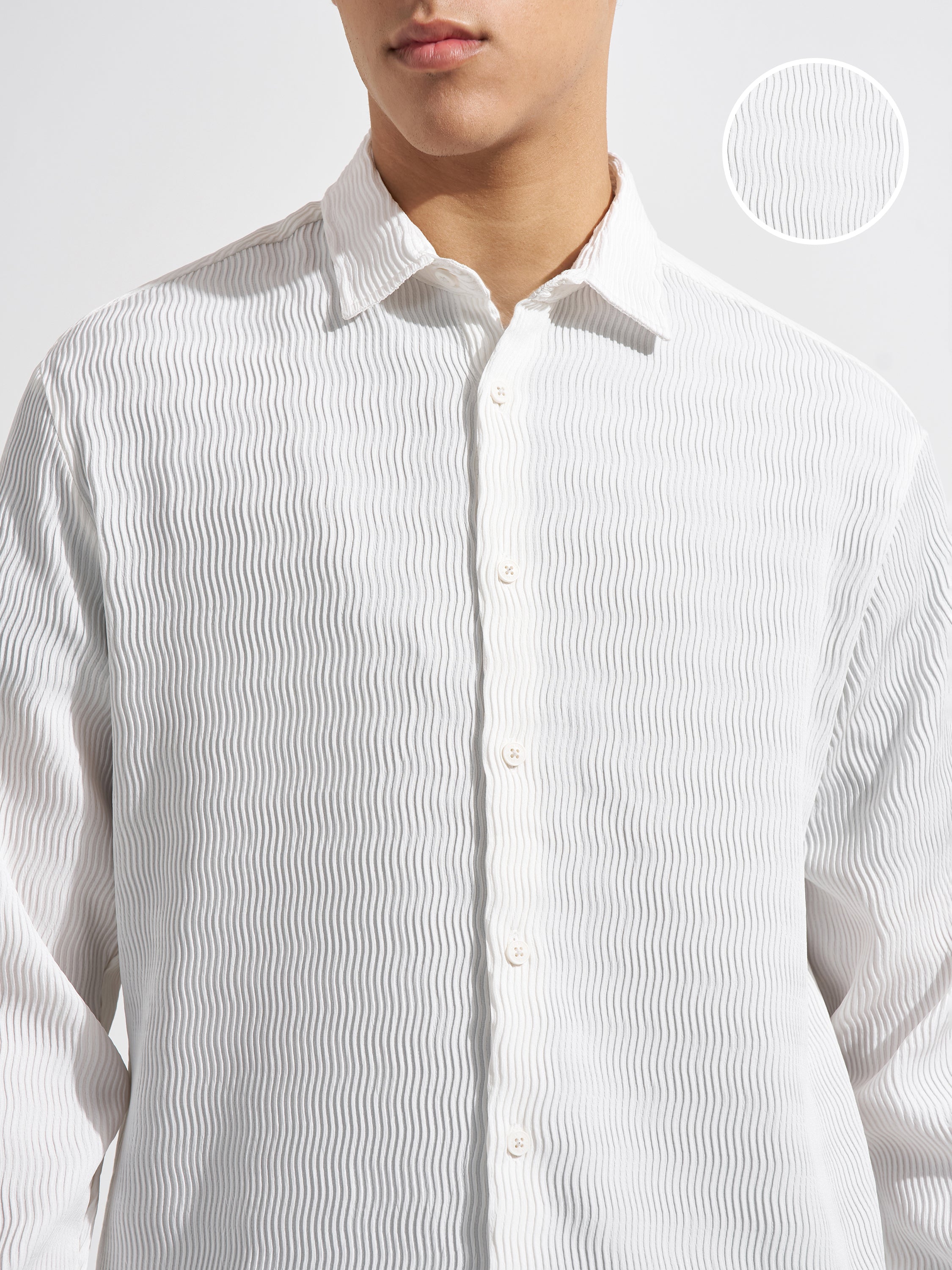 Highlander Men White Self Design Relaxed Fit Casual Shirt