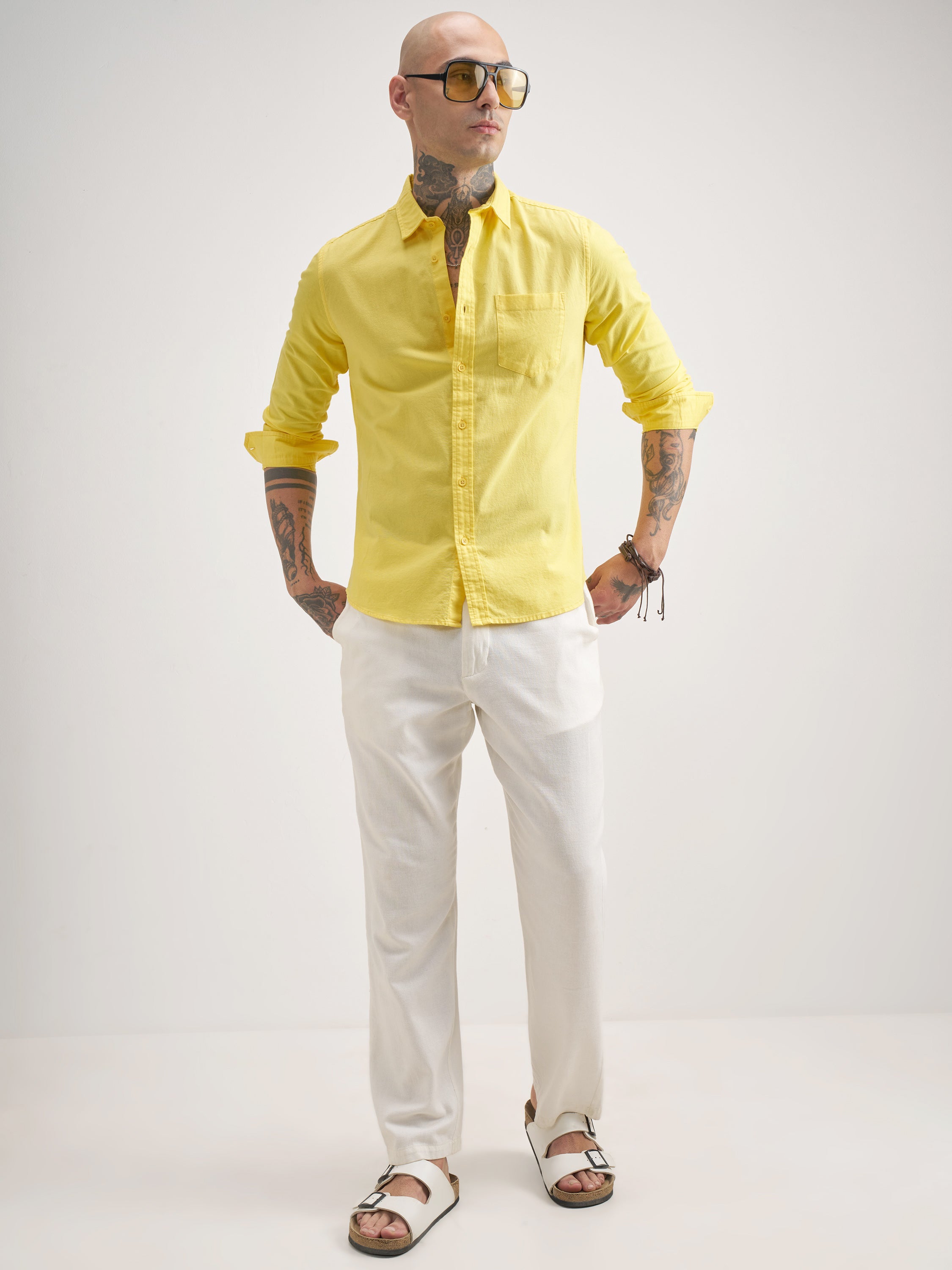 Highlander Men Yellow Solid Slim Fit Casual Shirt - Yellow - Image 2