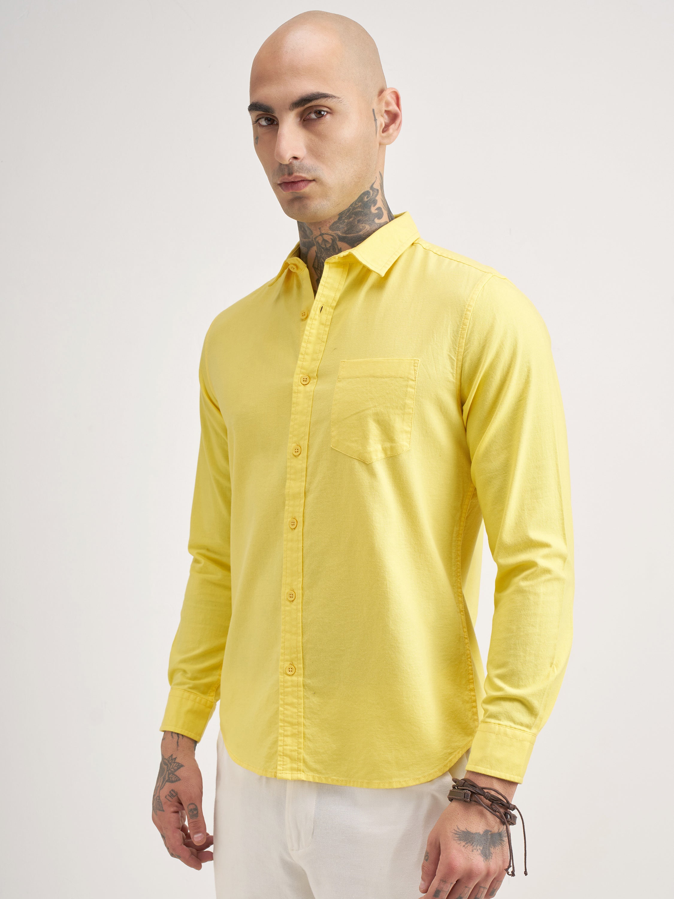Highlander Men Yellow Solid Slim Fit Casual Shirt - Yellow - Image 4
