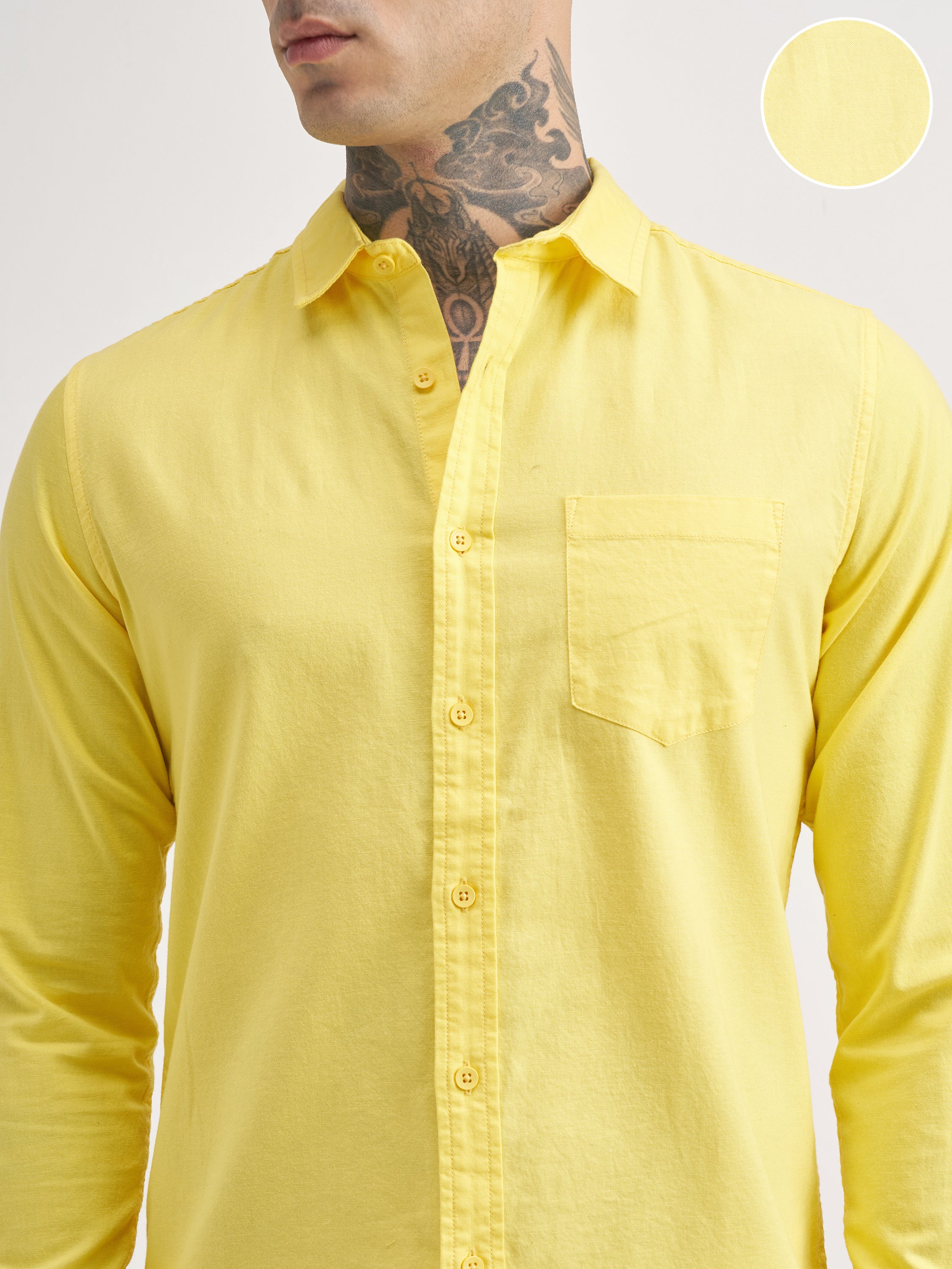 Highlander Men Yellow Solid Slim Fit Casual Shirt - Yellow - Image 5