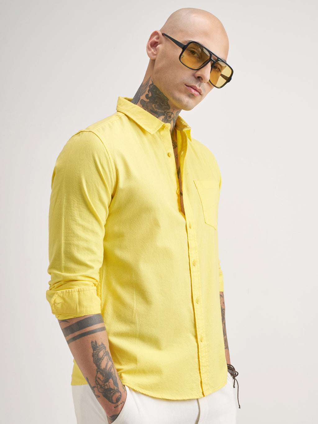 Highlander Men Yellow Solid Slim Fit Casual Shirt - Yellow - Image 6