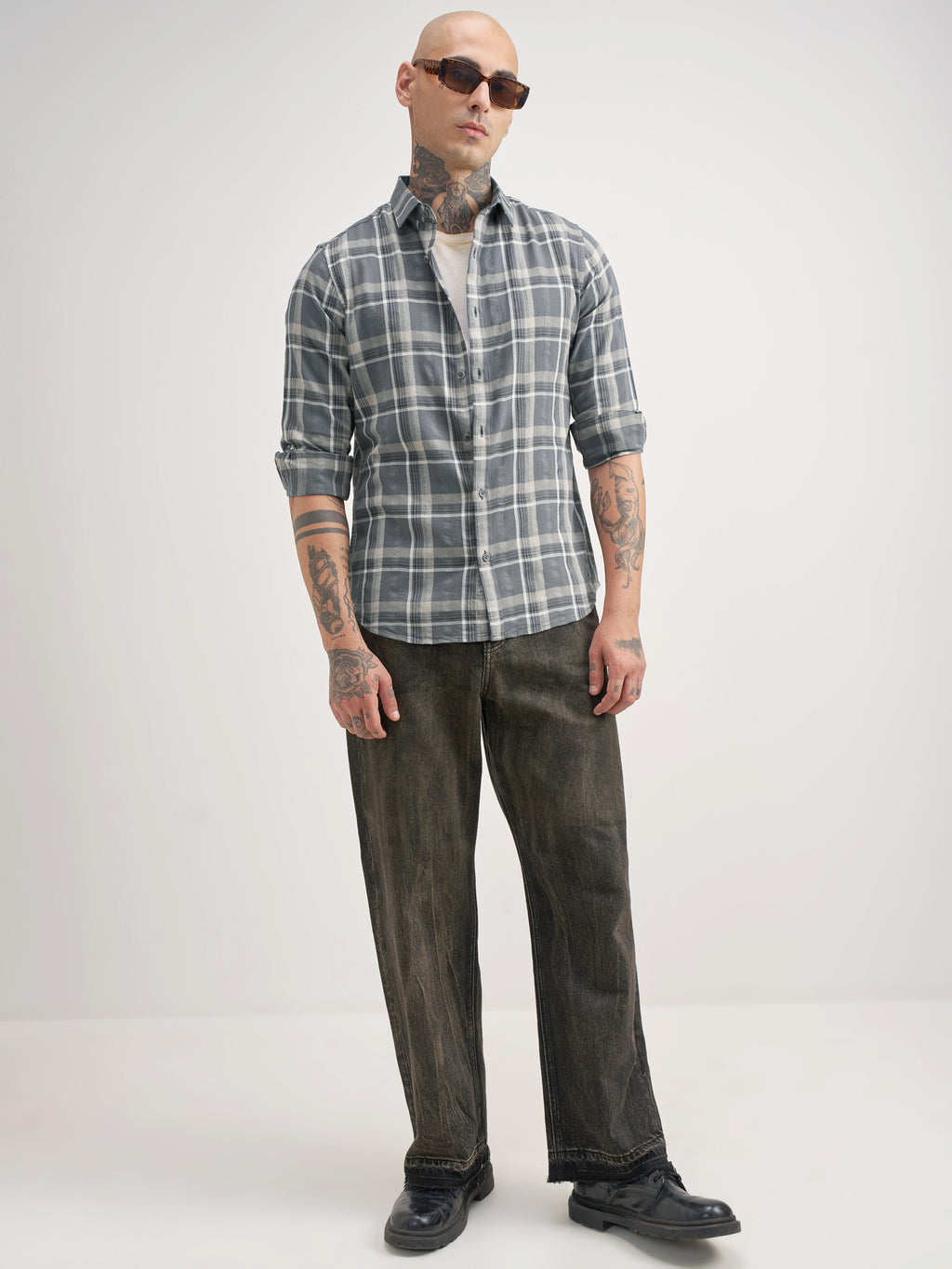 Highlander Men Grey Checked Regular Fit Casual Shirt - Grey - Image 2