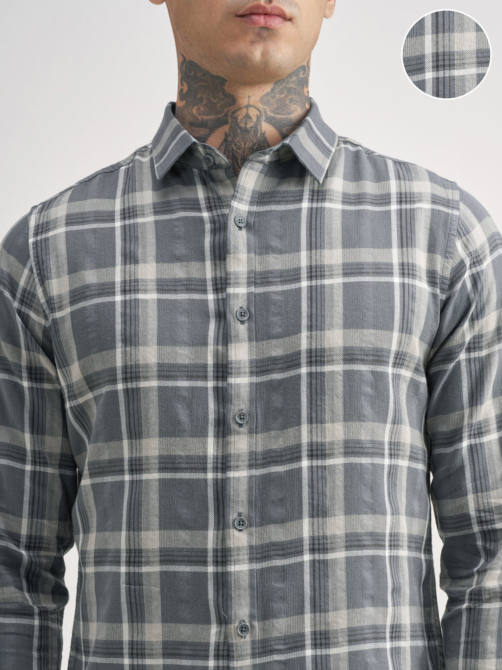 Highlander Men Grey Checked Regular Fit Casual Shirt - Grey - Image 5
