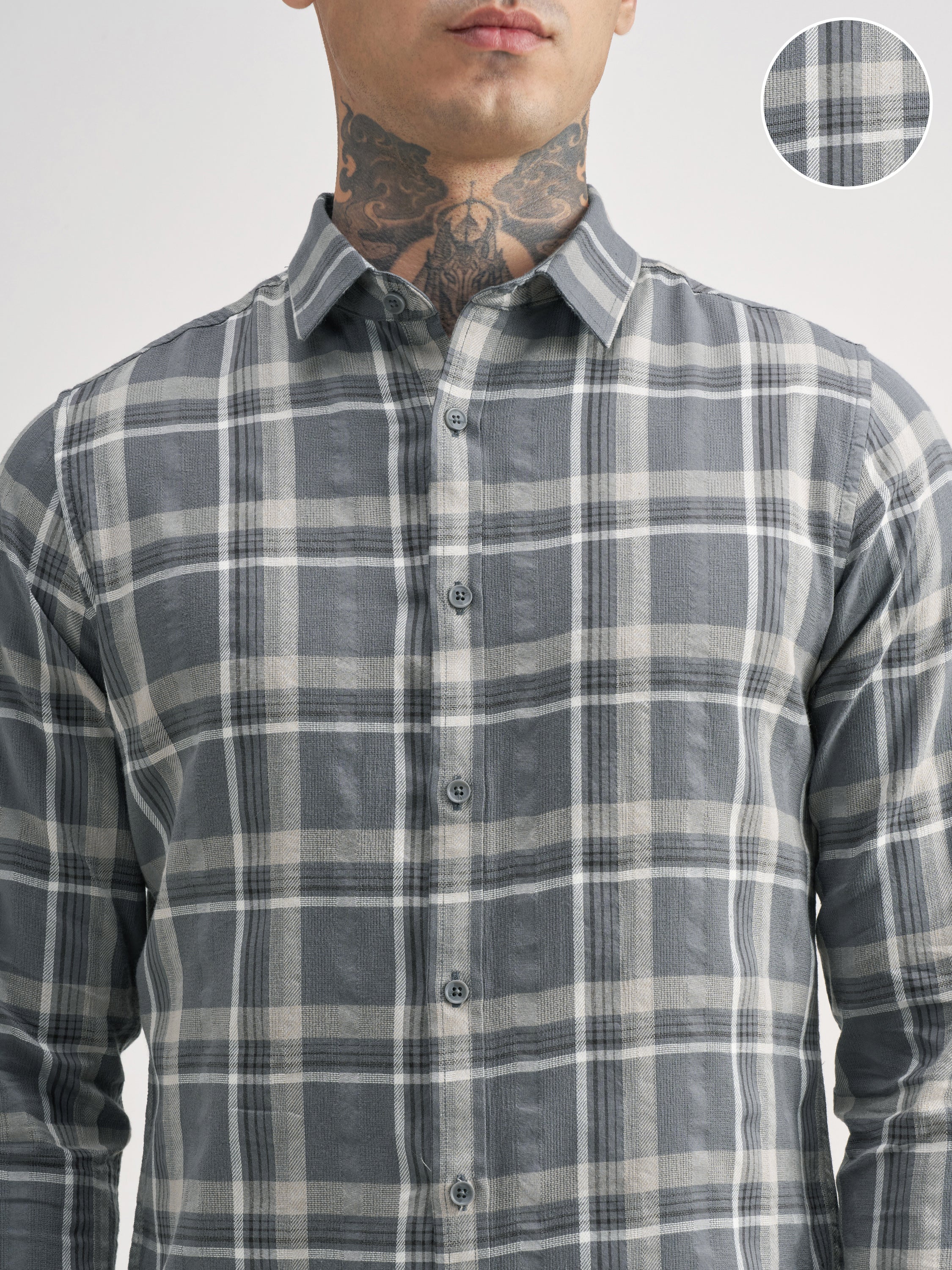 Highlander Men Grey Checked Regular Fit Casual Shirt - Grey - Image 5