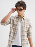 Highlander Men Beige Checked Regular Fit Casual Shirt - Beige - Image 1