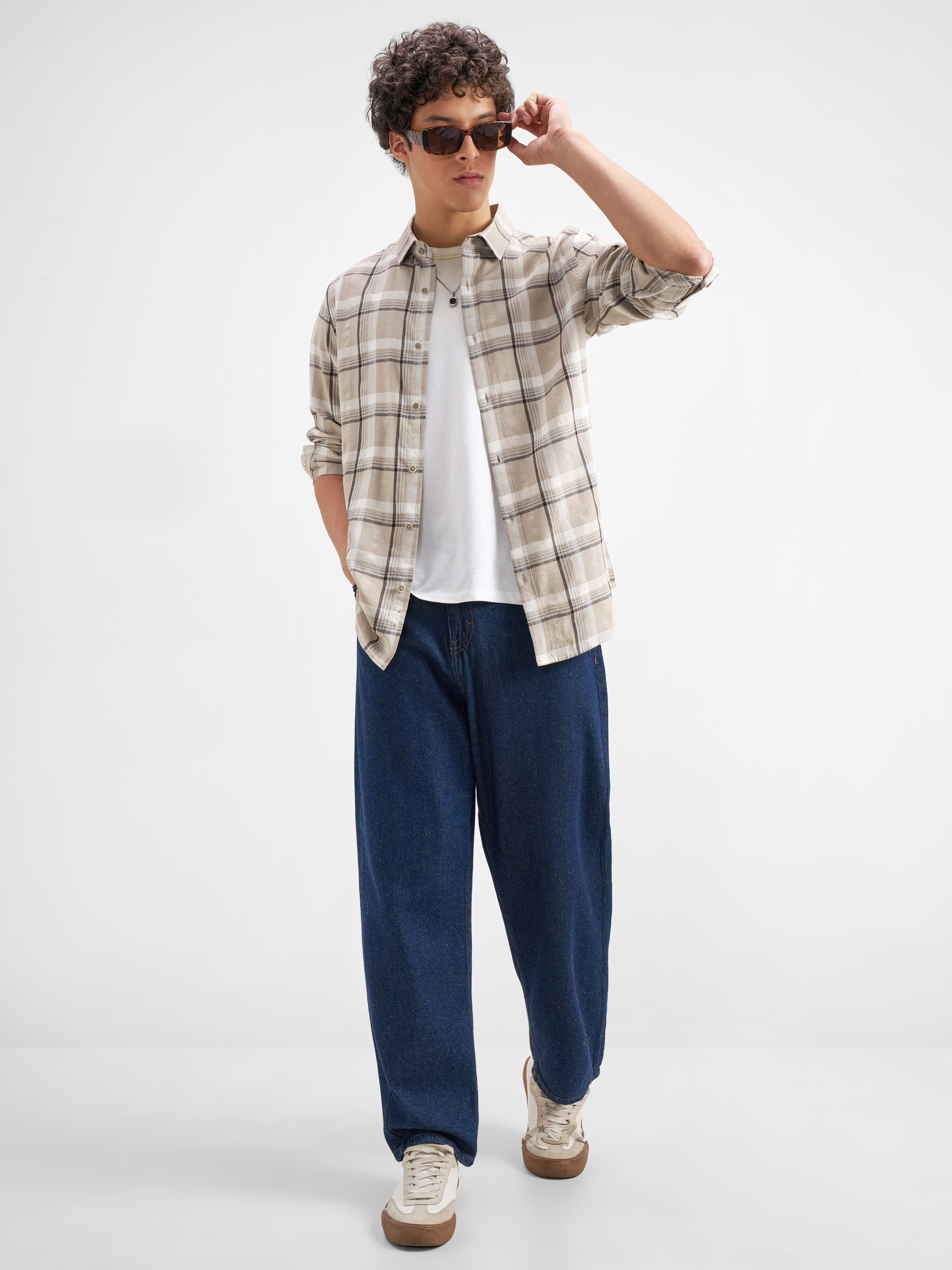 Highlander Men Beige Checked Regular Fit Casual Shirt - Beige - Image 2