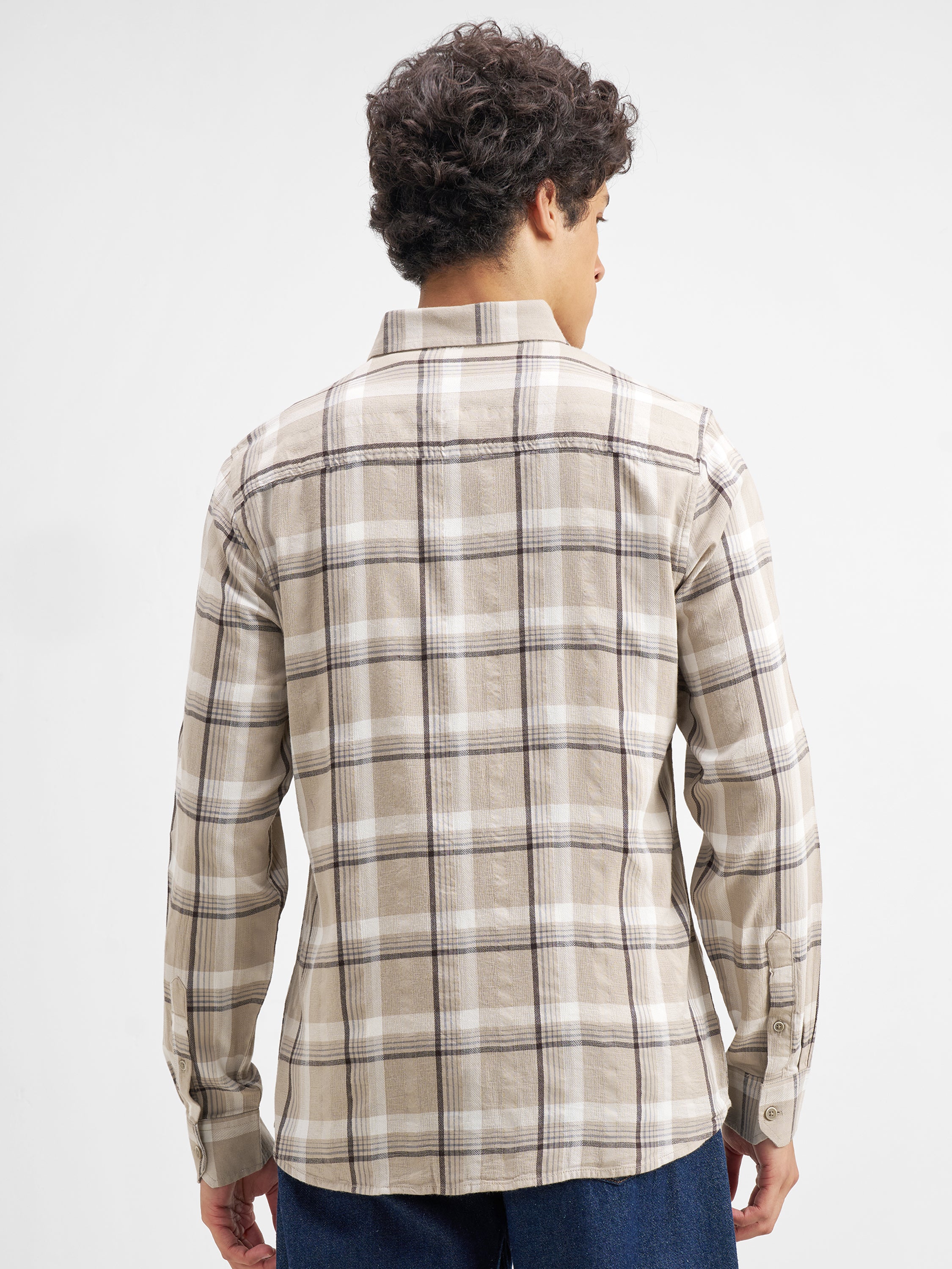 Highlander Men Beige Checked Regular Fit Casual Shirt - Beige - Image 3