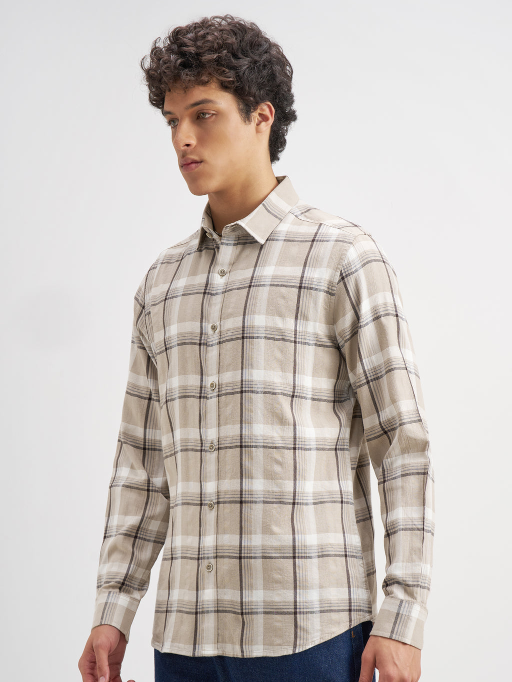 Highlander Men Beige Checked Regular Fit Casual Shirt - Beige - Image 4