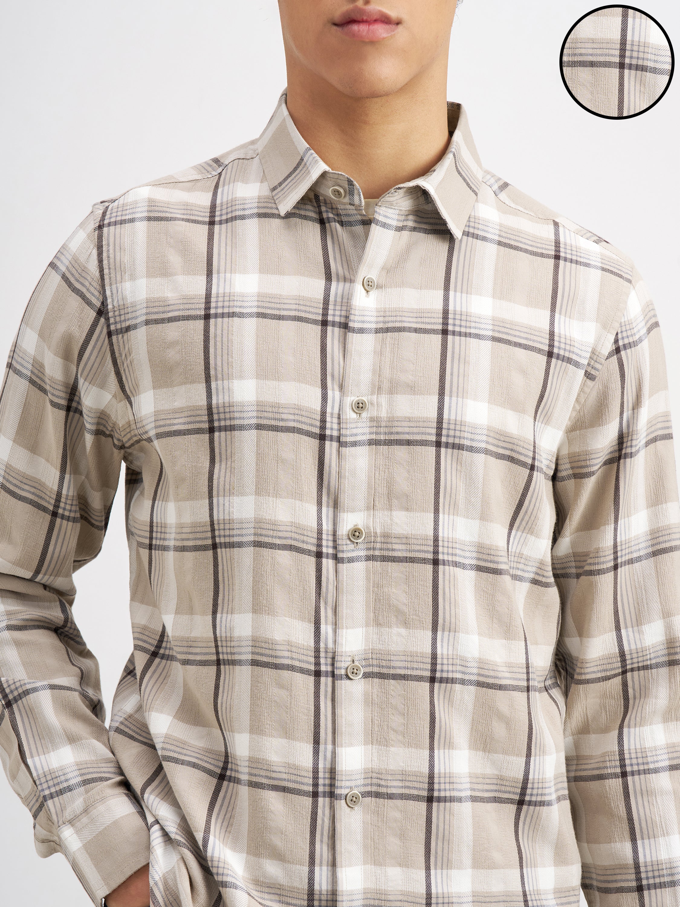 Highlander Men Beige Checked Regular Fit Casual Shirt - Beige - Image 5